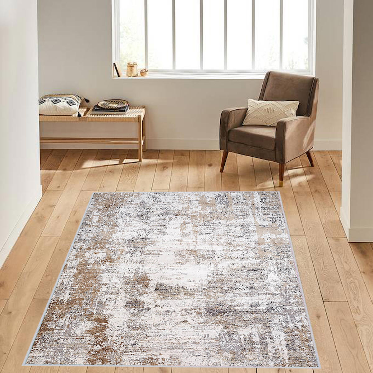 Rovigo Home RVG1053 Krem 8 mm Polyester Antibakteriyel-Leke Tutmaz-Toz Tutmaz Yıkanabilir İnce Kaymaz Dot Taban Dikdörtgen Makine Dokuma Salon Halısı 100x300 cm