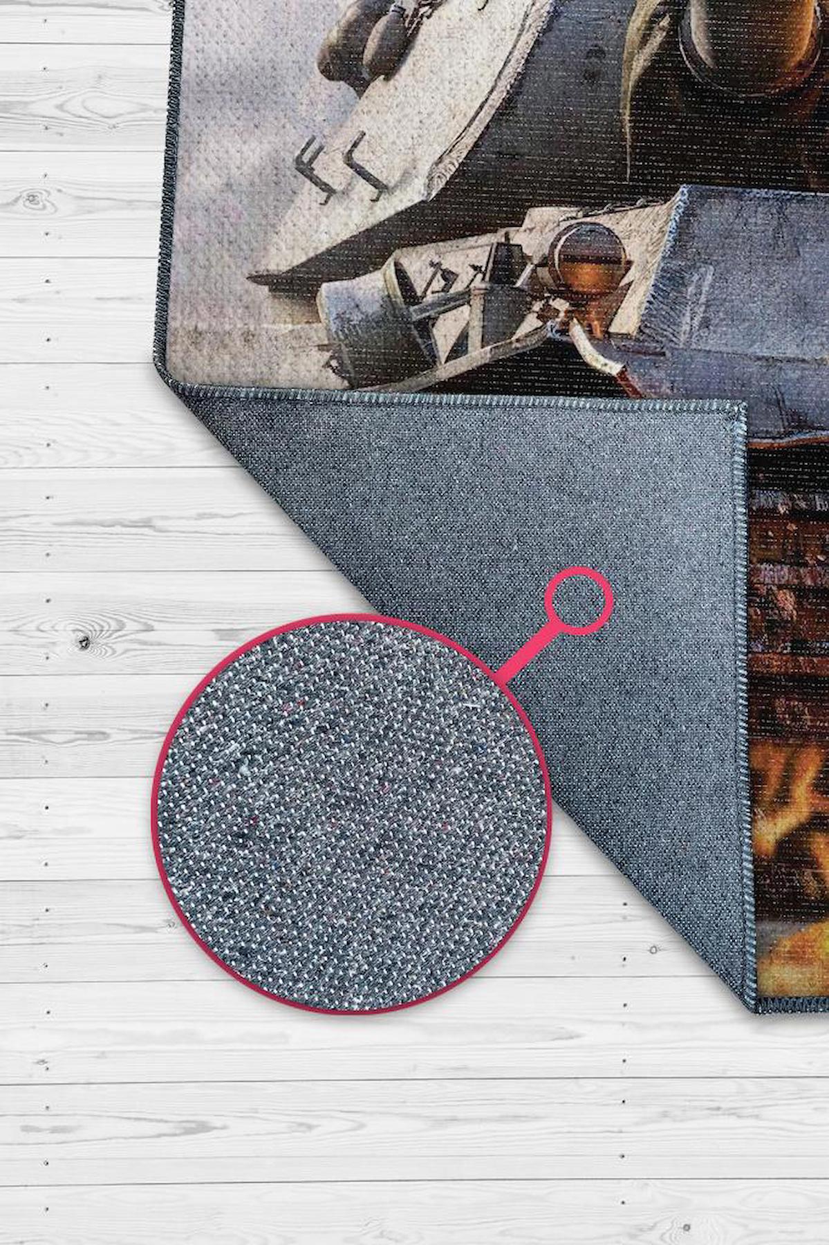 Homshtag World Of Tanks Gri 4 mm Pamuk Antistatik Yıkanabilir İnce Kaymaz Dikdörtgen Makine Dokuma Genç Odası Halısı 80x140 cm