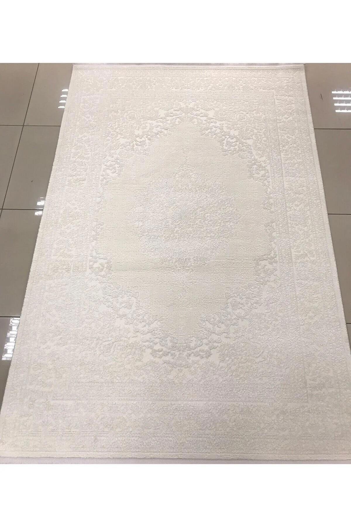 Merinos Therapy 65287 Krem 11 mm Akrilik Yumuşak Yıkanabilir Kalın Kaymaz Dot Taban Dikdörtgen Makine Dokuma Salon Halısı 120x120 cm