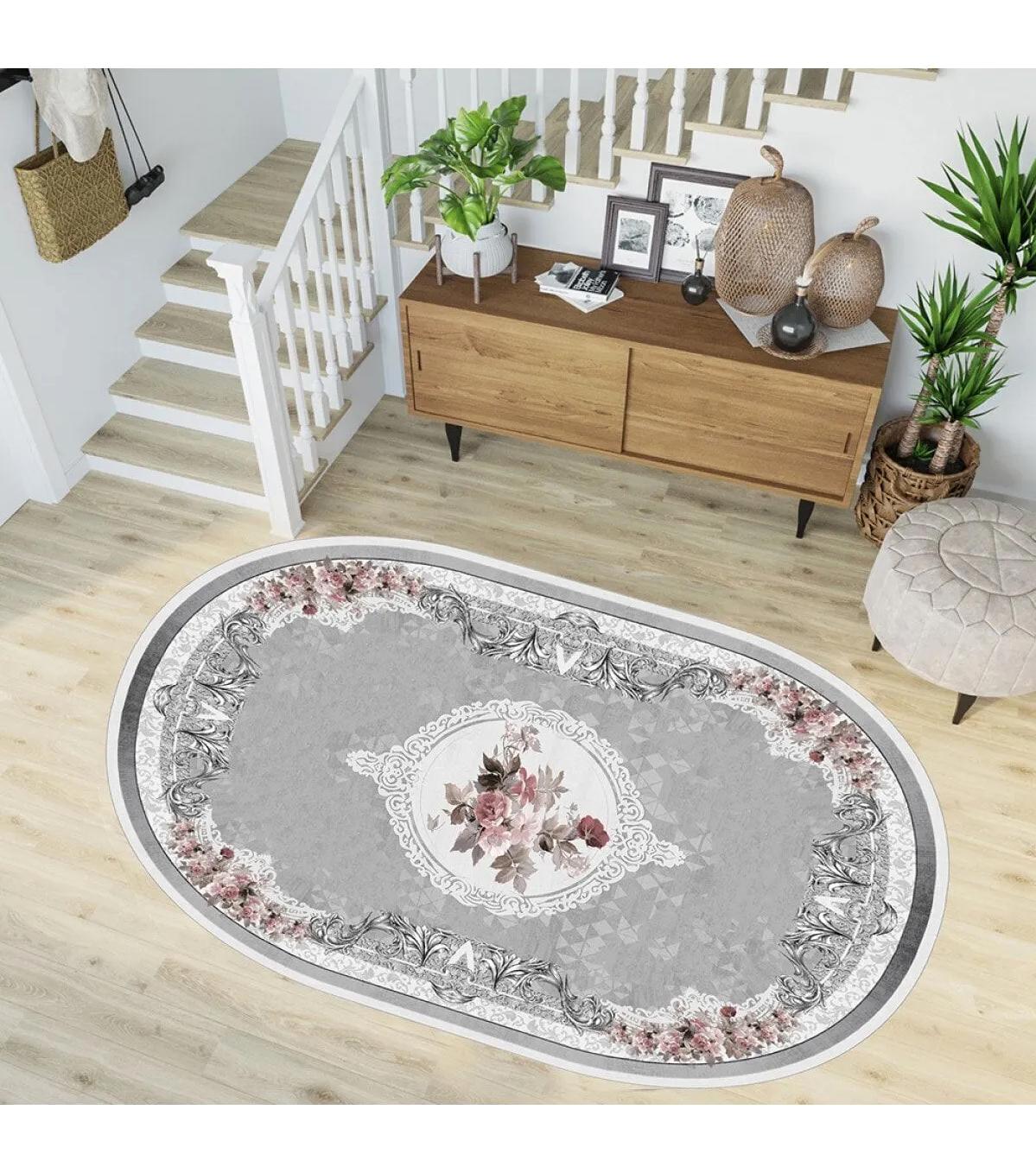 Rovigo Home RVG7238-SD587 Gri 8 mm Polyester Yıkanabilir Orta Kaymaz Dot Taban Dikdörtgen Makine Dokuma Salon Halısı 80x300 cm
