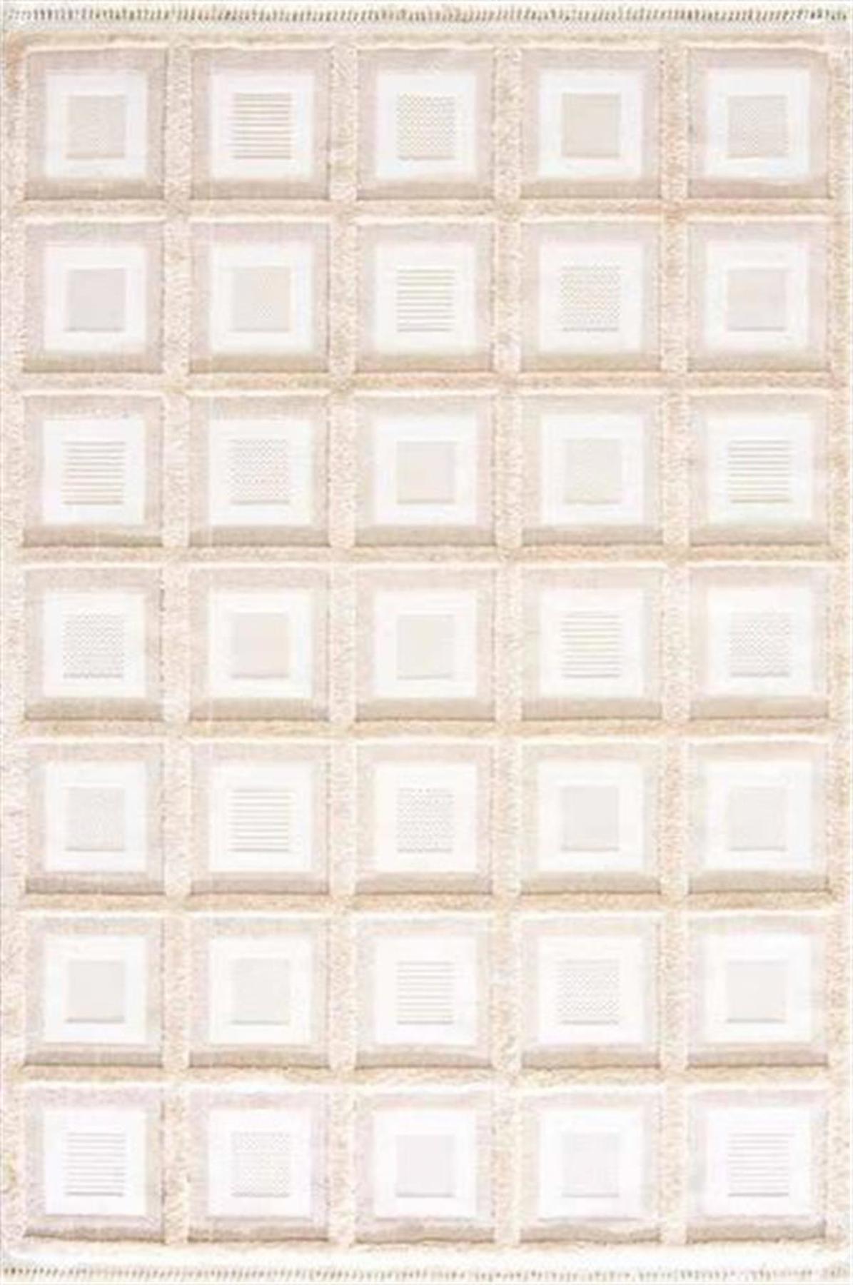 Enti Halı Level 2302 Krem 12 mm Polyester Toz Tutmaz Yıkanabilir Orta Dikdörtgen Makine Dokuma Salon Halısı 100x150 cm