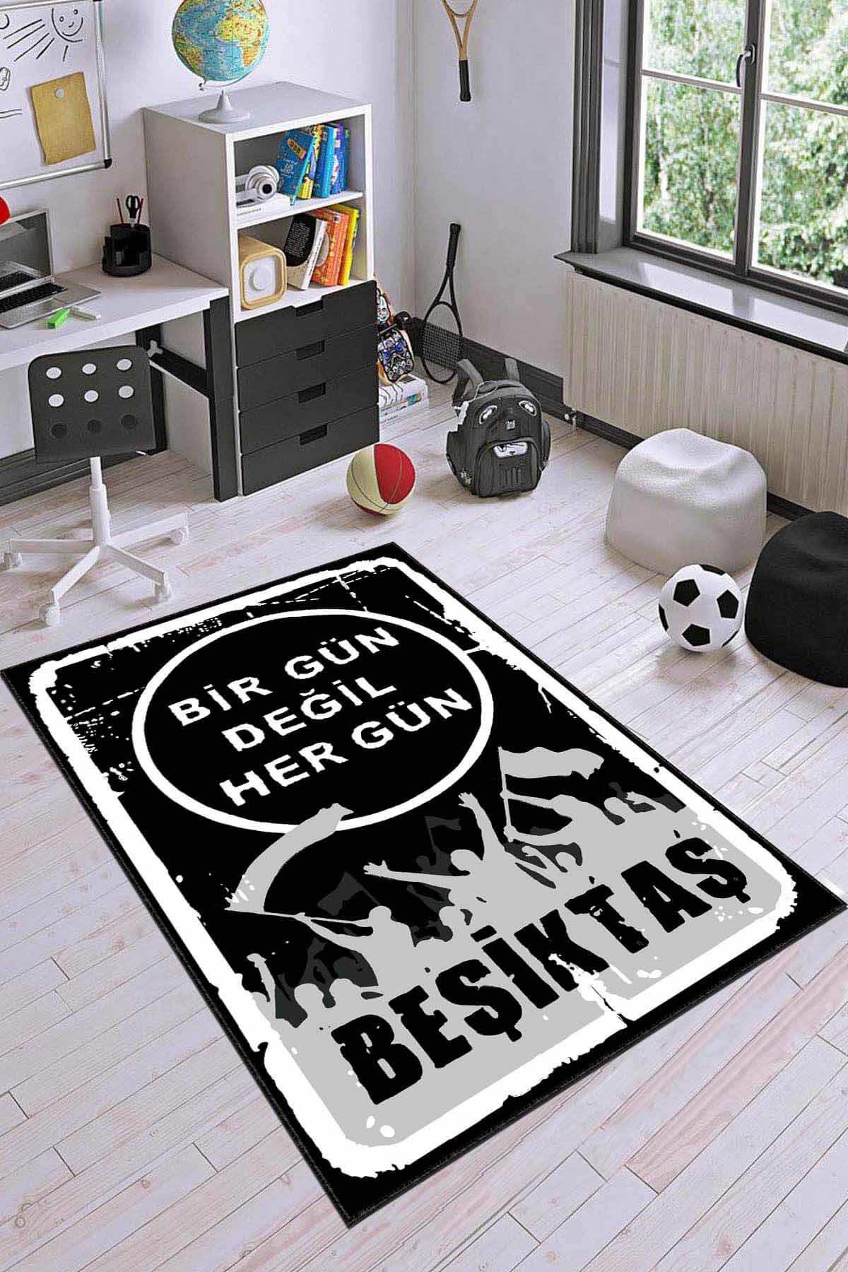 Viva Home AR192 Beyaz - Siyah 7 mm Mikropolyester Antibakteriyel Yıkanabilir Kalın Kaymaz Lateks Taban Dikdörtgen Makine Dokuma Salon Halısı 200x290 cm