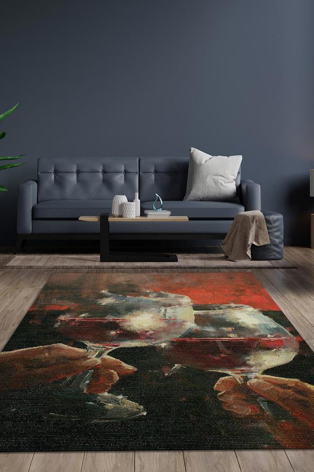 Homshtag Kadeh Sanatı Çok Renkli 4 mm Pamuk Antistatik Yıkanabilir İnce Kaymaz Dikdörtgen Makine Dokuma Salon Halısı 70x110 cm