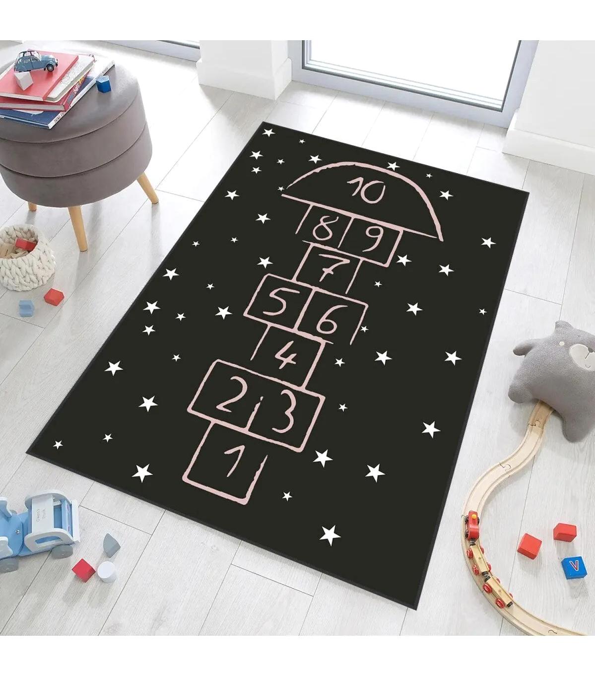Rovigo Home RVG4092-SD049 Çok Renkli 8 mm Polyester Yıkanabilir Orta Kaymaz Dot Taban Dikdörtgen Makine Dokuma Çocuk Odası Halısı 140x200 cm