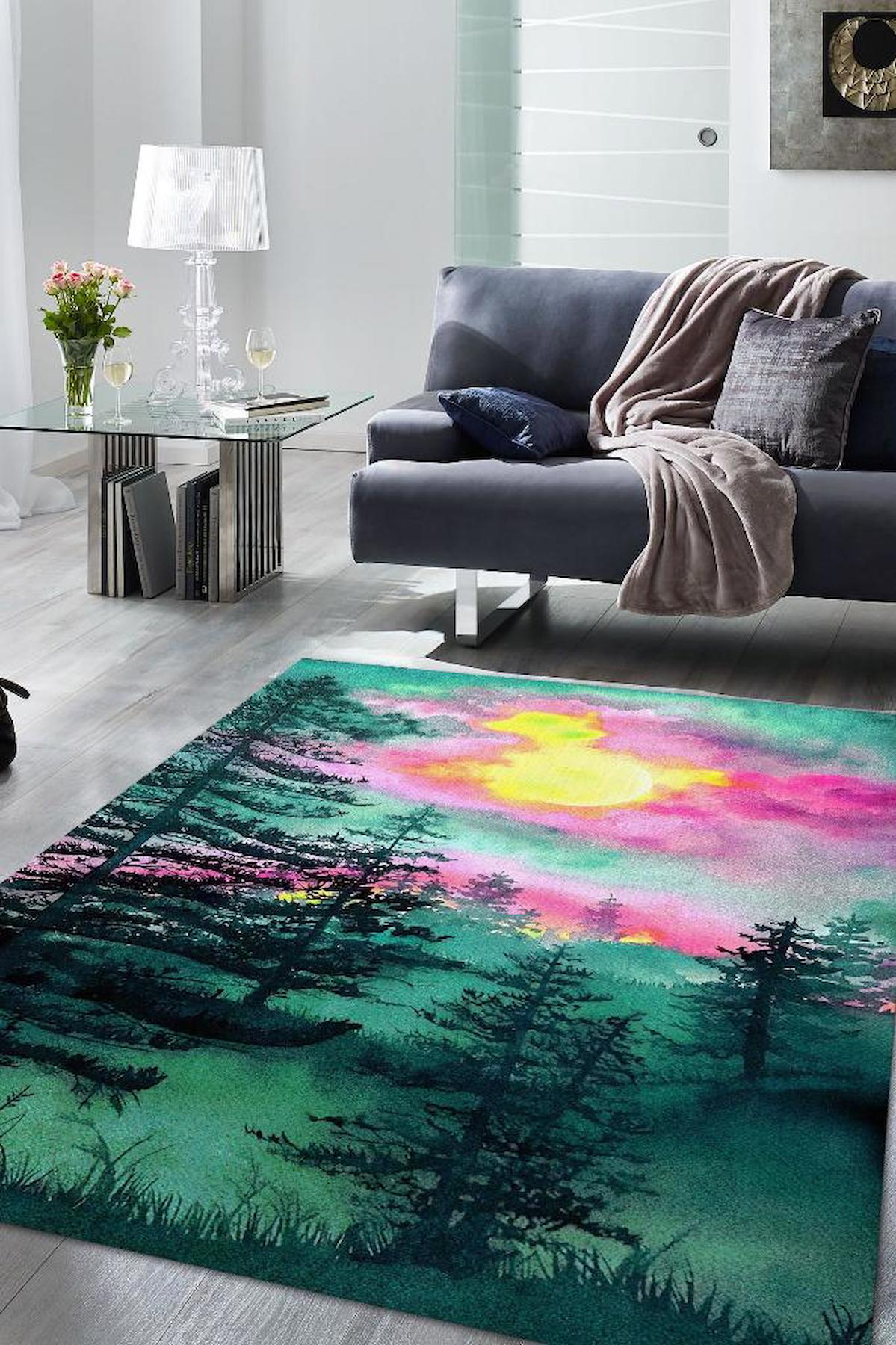 Homshtag Ormana Bakış Krem 4 mm Pamuk Antistatik Yıkanabilir İnce Kaymaz Dikdörtgen Makine Dokuma Salon Halısı 160x230 cm