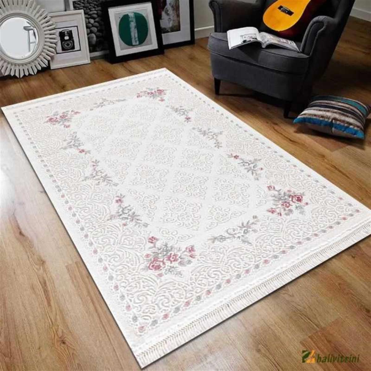 Efsane Halı Ihlara HR006060 Krem 11 mm Akrilik Silinebilir Yıkanabilir Orta Kaymaz Dikdörtgen Makine Dokuma Salon Halısı 120x200 cm