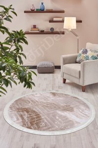 Dijidekor Çok Renkli 7 mm Polyester Antibakteriyel Yıkanabilir Orta Kaymaz Dot Taban Yuvarlak Makine Dokuma Salon Halısı 120x200 cm