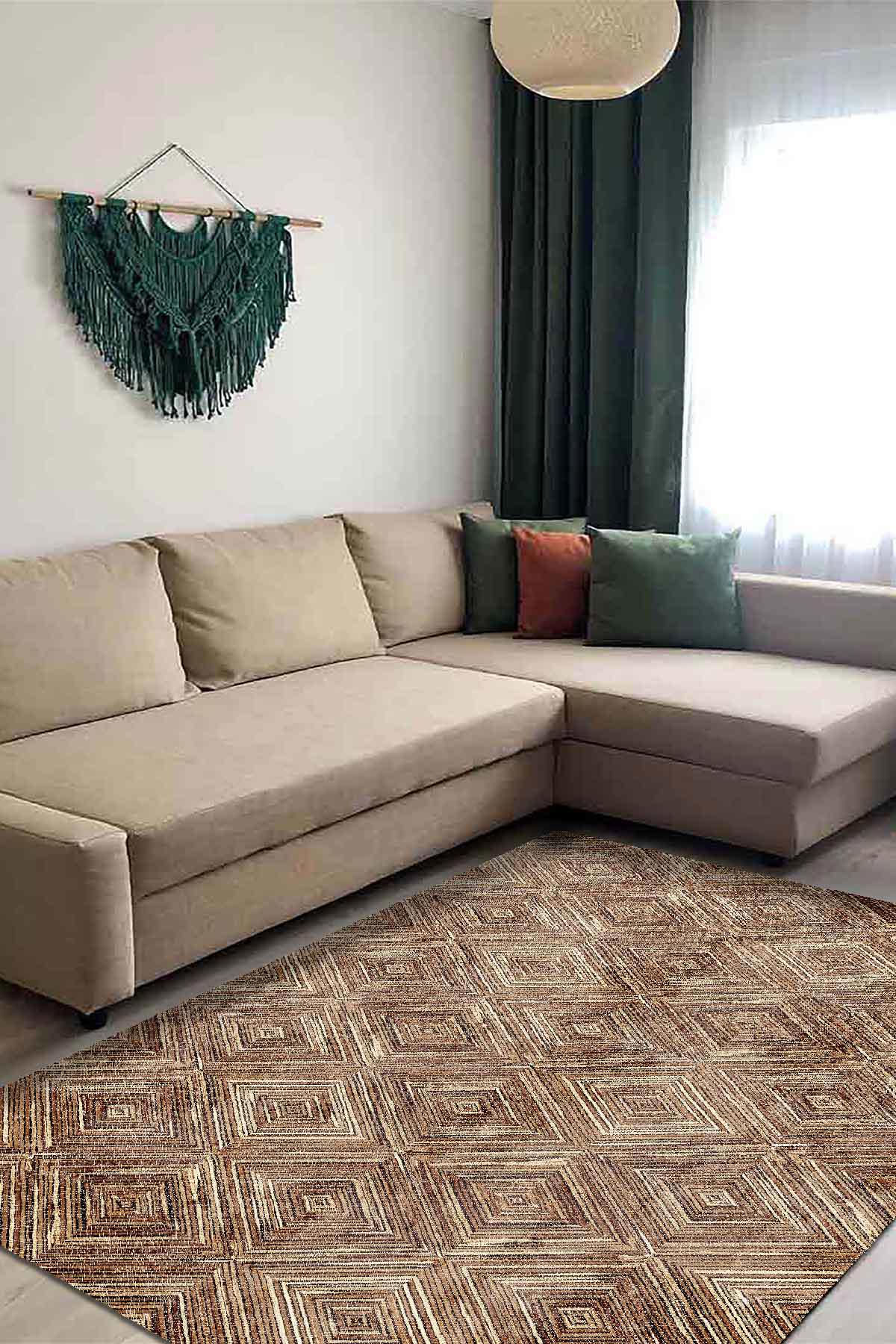 Aida Home Merlin Krem 0.5 mm Pamuk Antibakteriyel Yıkanabilir İnce Kaymaz Dikdörtgen Makine Dokuma Salon Halısı 100x300 cm