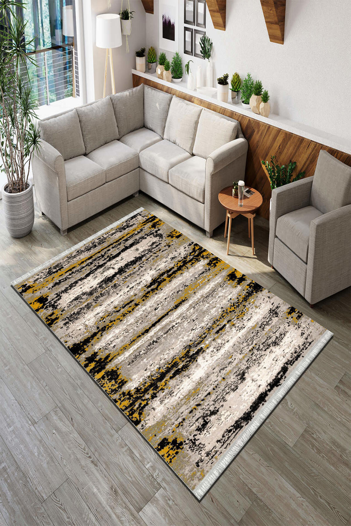 Roslyn Home Kahverengi 6 mm Polyester Toz Tutmaz Yıkanabilir İnce Kaymaz Dot Taban Dikdörtgen Makine Dokuma Salon Halısı 80x150 cm