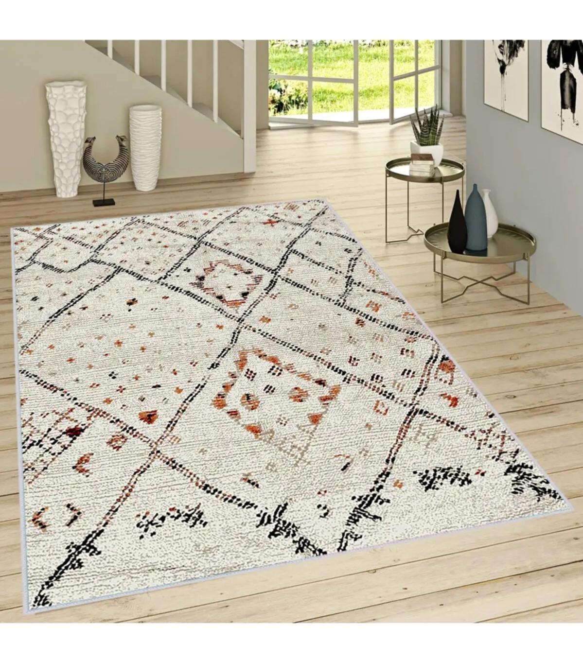Rovigo Home RVG1031 Krem 8 mm Polyester Antibakteriyel-Leke Tutmaz-Toz Tutmaz Yıkanabilir İnce Kaymaz Dot Taban Dikdörtgen Makine Dokuma Salon Halısı 120x300 cm