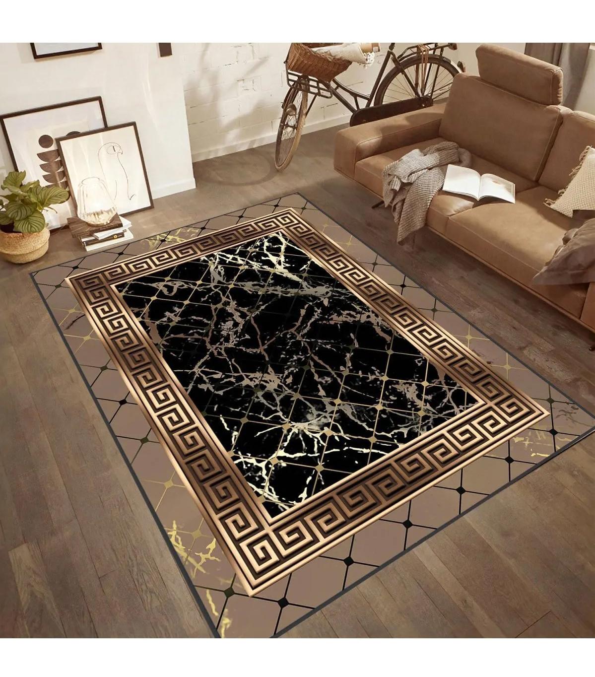 Rovigo Home RVG1831-SM407 Çok Renkli 8 mm Polyester Antibakteriyel-Leke Tutmaz-Toz Tutmaz Yıkanabilir İnce Kaymaz Dot Taban Dikdörtgen Makine Dokuma Salon Halısı 200x290 cm