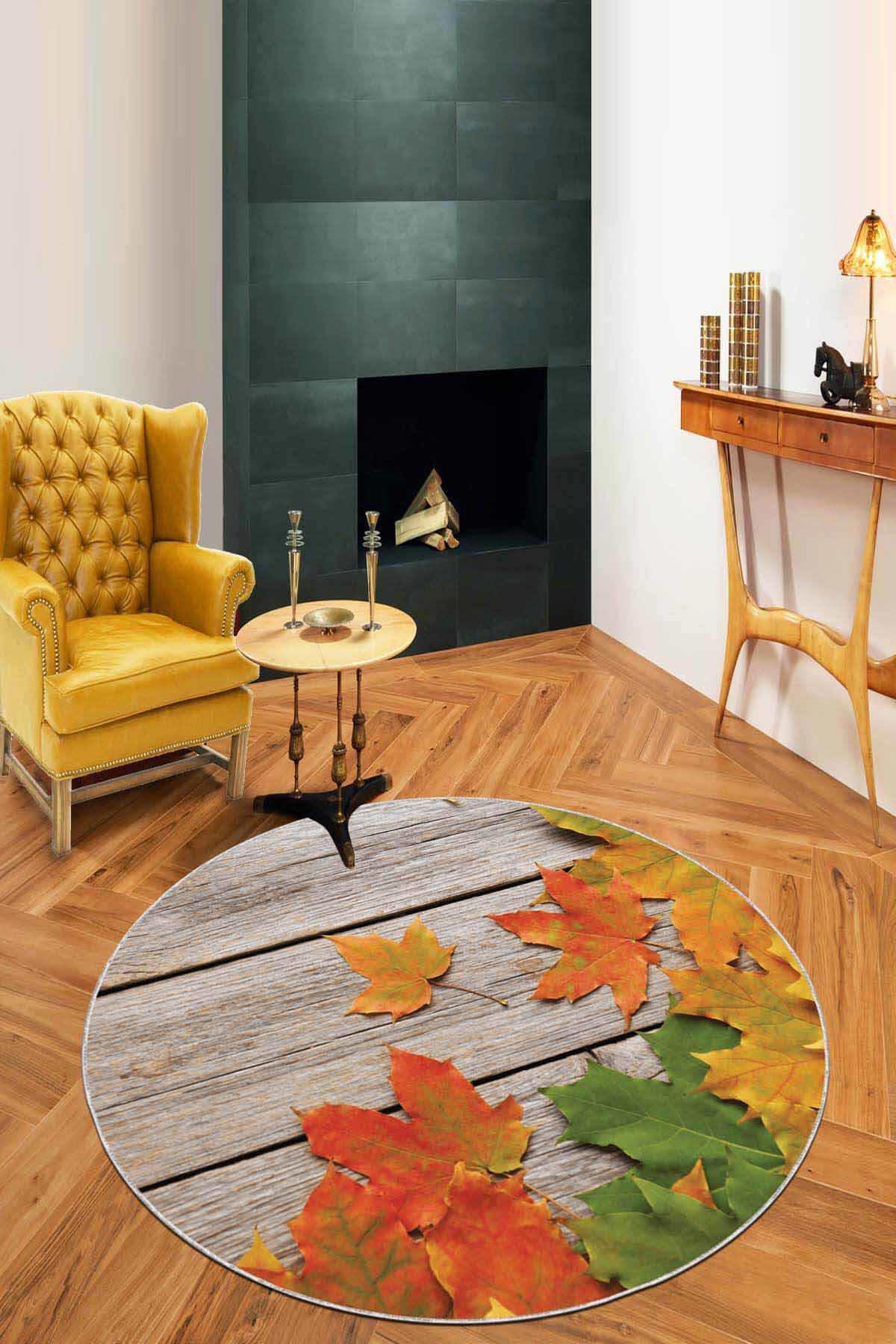 Viva Home AR414 Turuncu 7 mm Mikropolyester Yıkanabilir İnce Kaymaz Dot Taban Yuvarlak Makine Dokuma Antre-Oturma Odası-Salon-Yatak Odası Halısı 150x220 cm