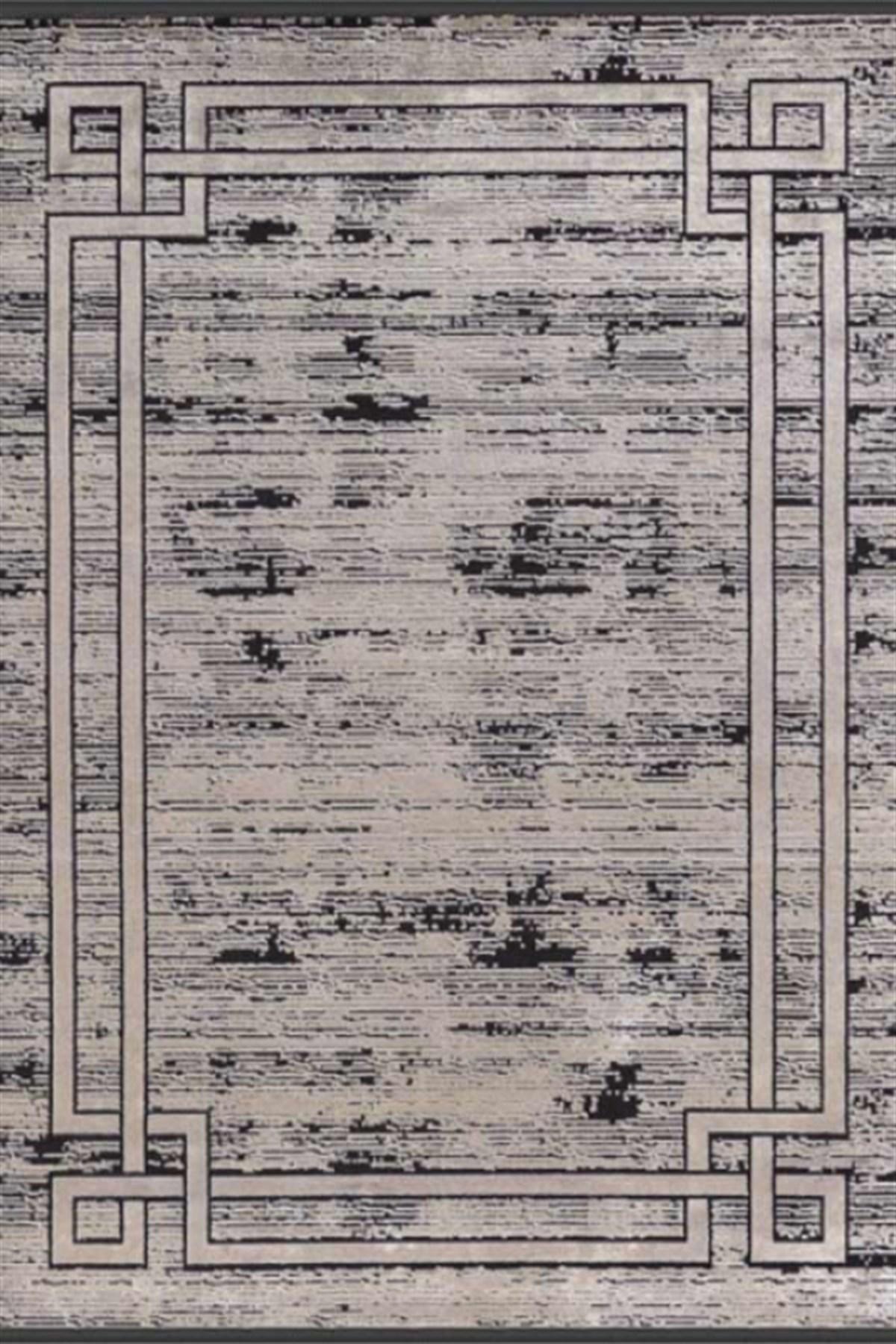 Merinos Bamboo Lavi 34666 Siyah 7 mm Akrilik Toz Tutmaz Yıkanabilir İnce Kaymaz Dikdörtgen Makine Dokuma Salon Halısı 100x150 cm
