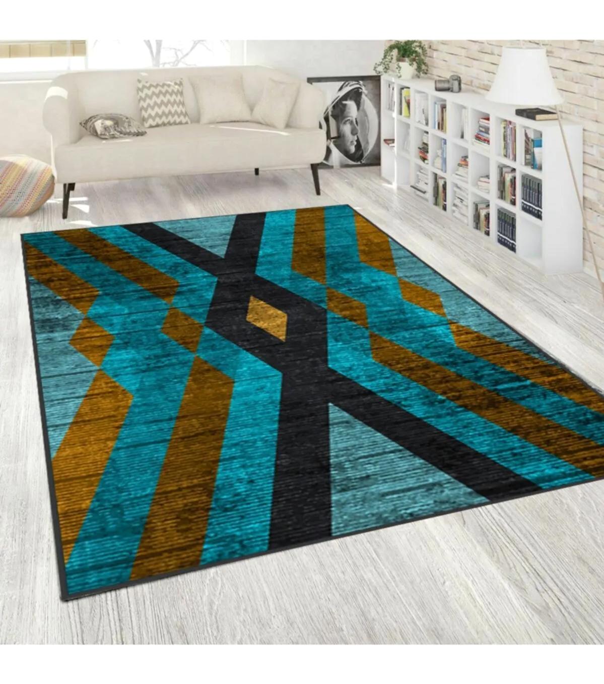 Rovigo Home RVG1560-SD282 Çok Renkli 8 mm Polyester Antibakteriyel-Leke Tutmaz-Toz Tutmaz Yıkanabilir İnce Kaymaz Dot Taban Dikdörtgen Makine Dokuma Salon Halısı 120x200 cm