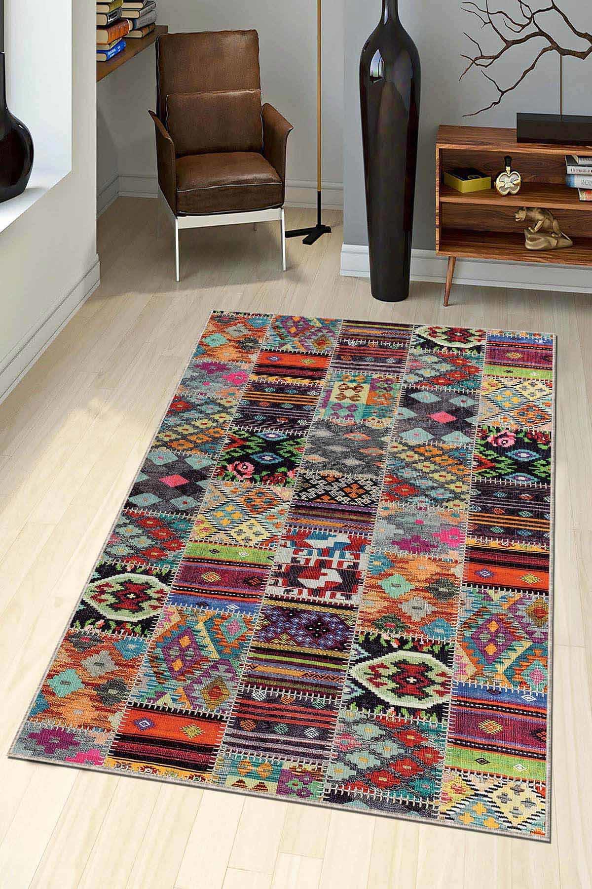 Viva Home AR749 Krem 7 mm Mikropolyester Yalıtıma Yardımcı Yıkanabilir Orta Kaymaz Dot Taban Dikdörtgen Makine Dokuma Oturma Odası Halısı 200x290 cm