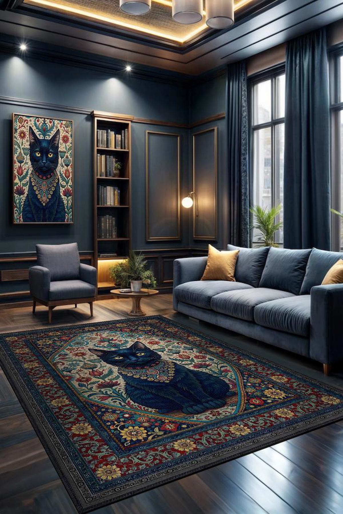 Homshtag Kara Kedi Krem 4 mm Pamuk Antistatik Yıkanabilir İnce Kaymaz Dikdörtgen Makine Dokuma Salon Halısı 80x200 cm