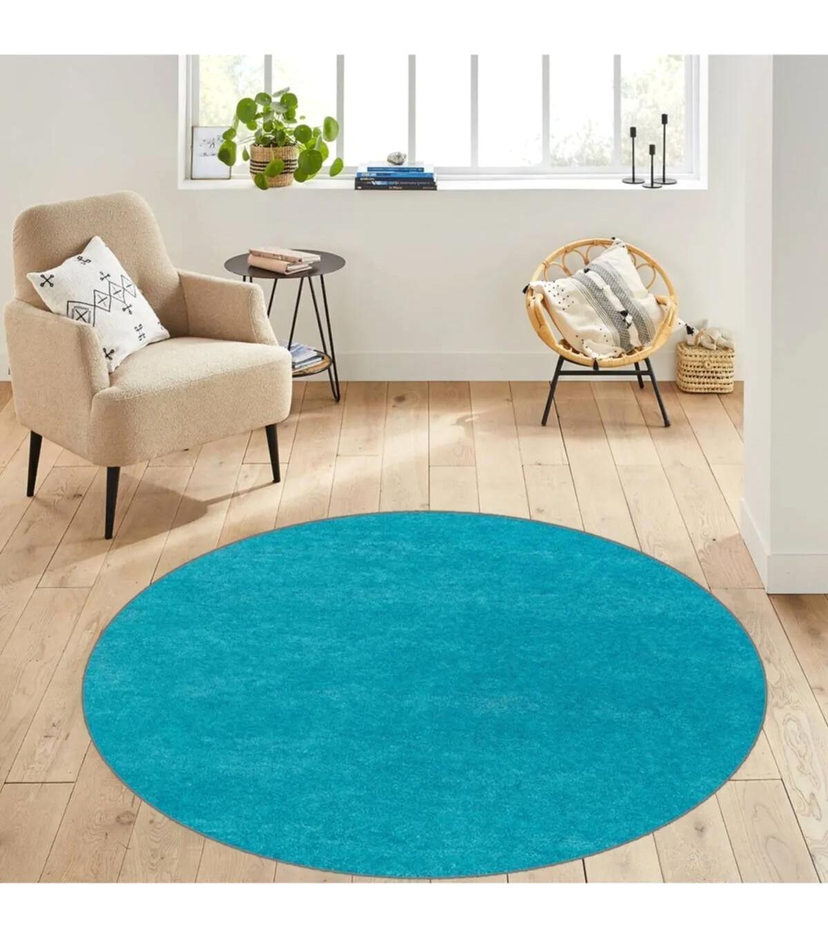 Rovigo Home RVG7093 Turkuaz 8 mm Polyester Antibakteriyel-Leke Tutmaz-Toz Tutmaz Yıkanabilir İnce Kaymaz Dot Taban Yuvarlak Makine Dokuma Salon Halısı 120x200 cm