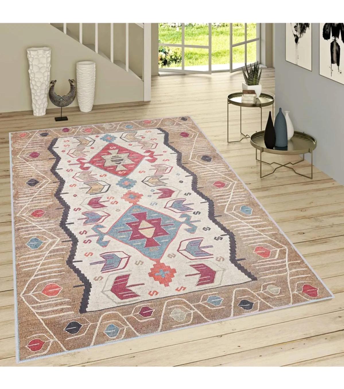 Rovigo Home RVG1722 Krem 8 mm Polyester Antibakteriyel-Leke Tutmaz-Toz Tutmaz Yıkanabilir İnce Kaymaz Dot Taban Dikdörtgen Makine Dokuma Salon Halısı 100x200 cm