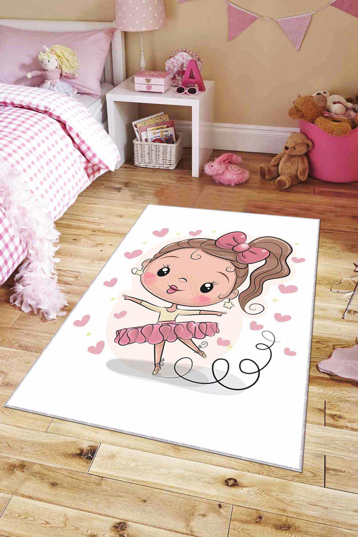 Viva Home AR033 Çok Renkli 7 mm Mikropolyester Antibakteriyel Yıkanabilir İnce Kaymaz Lateks Taban Figürlü Dikdörtgen Makine Dokuma Çocuk Odası Halısı 80x150 cm