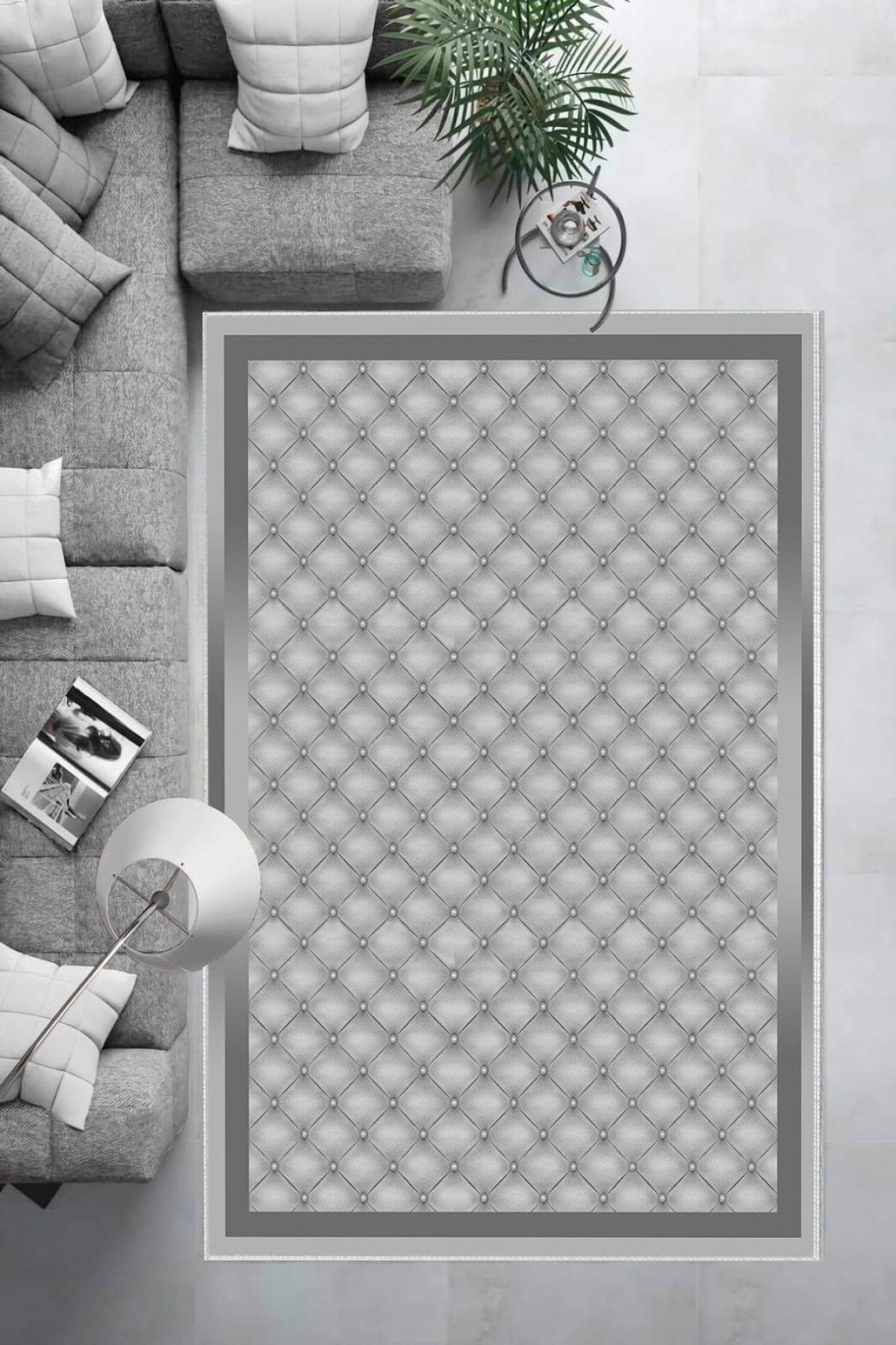 Aldora B1291 Gri 9 mm Deri Toz Tutmaz Yıkanabilir İnce Kaymaz Pamuk Taban Dikdörtgen Makine Dokuma Salon Halısı 80x150 cm