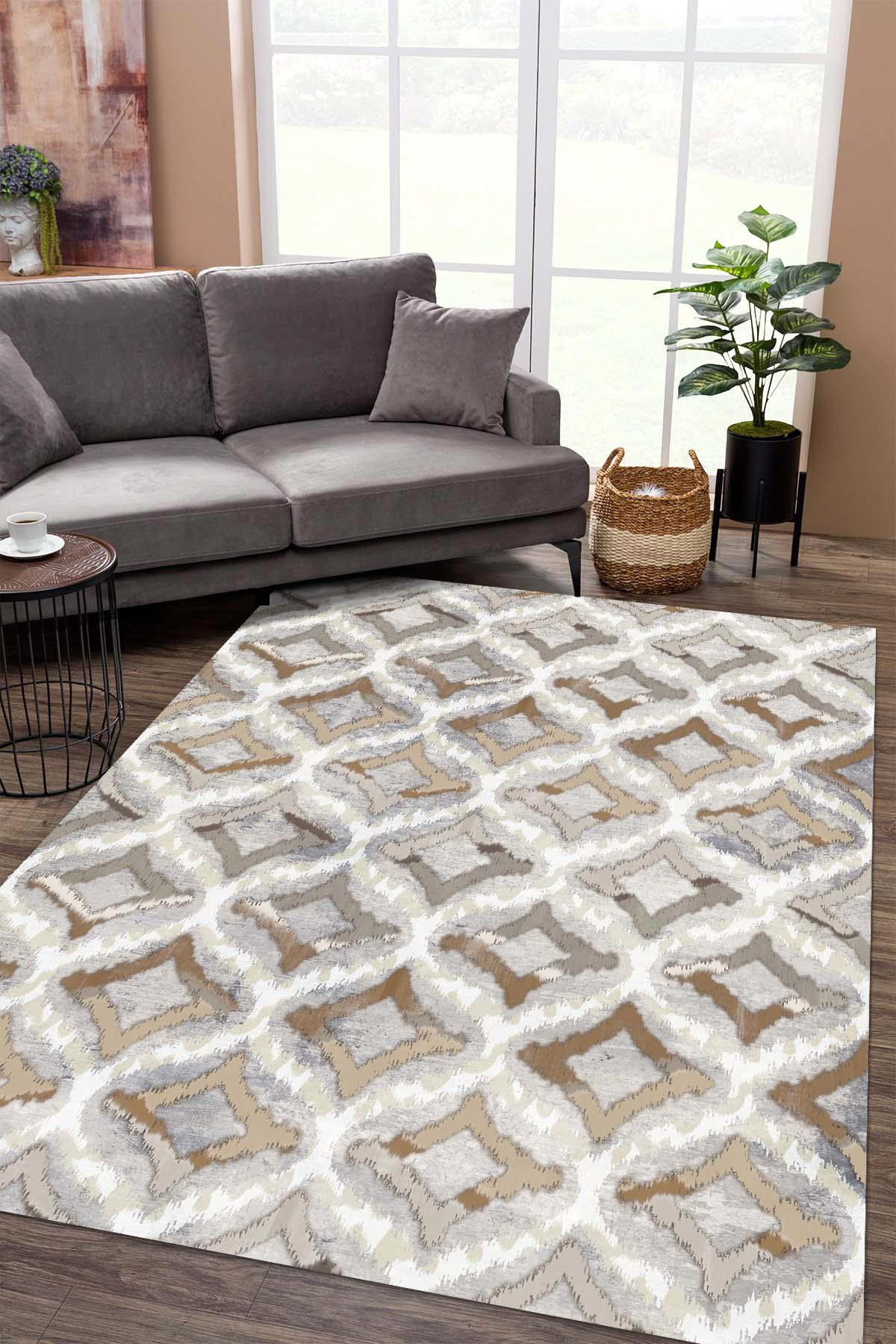 İlyaki Home Avni Krem 0.5 mm Pamuk Yıkanabilir İnce Kaymaz Jüt Taban Dikdörtgen Makine Dokuma Salon Halısı 140x140 cm