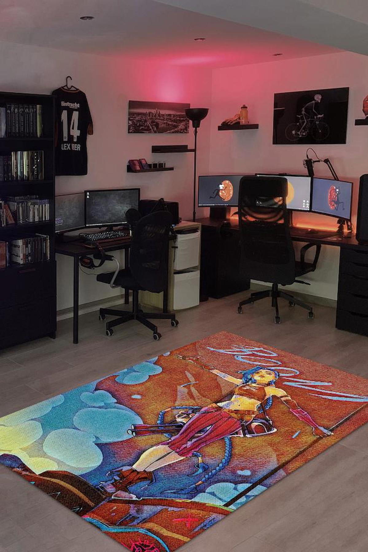 Homshtag League Of Legends Çok Renkli 4 mm Pamuk Antistatik Yıkanabilir İnce Kaymaz Dikdörtgen Makine Dokuma Genç Odası Halısı 140x200 cm