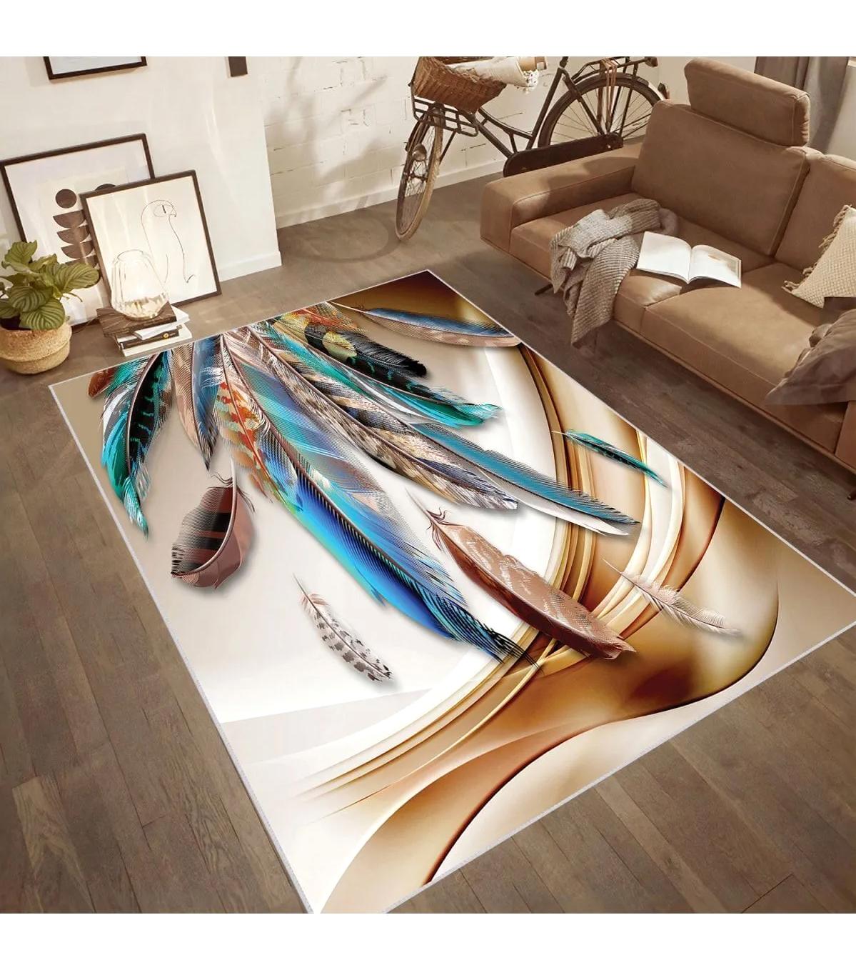 Rovigo Home RVG1834-SD667 Çok Renkli 8 mm Polyester Antibakteriyel-Leke Tutmaz-Toz Tutmaz Yıkanabilir İnce Kaymaz Dot Taban Dikdörtgen Makine Dokuma Salon Halısı 120x180 cm