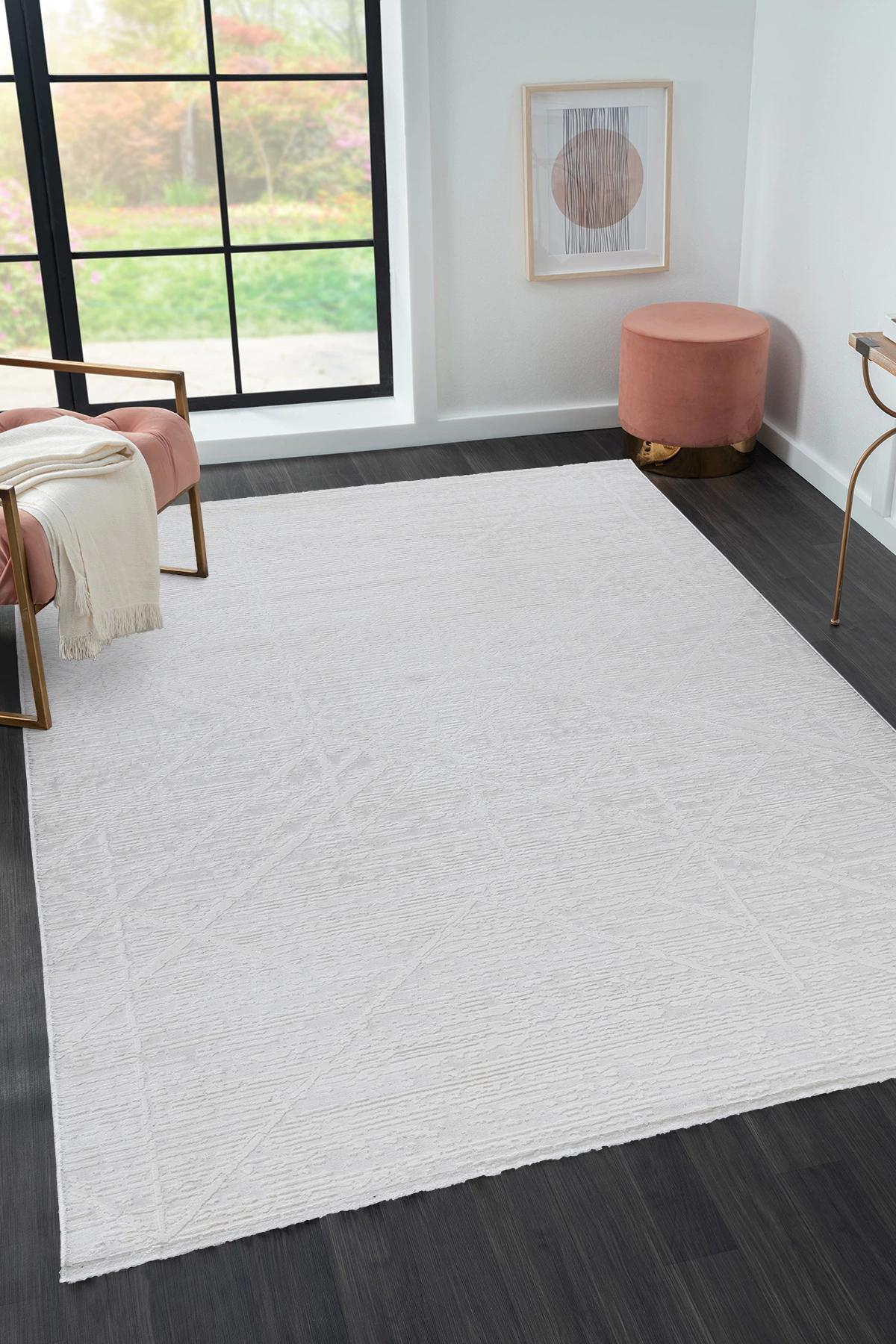 Şehrazat Home 1200 Krem 0.9 mm Polyester Antibakteriyel Yıkanabilir İnce Kaymaz Dikdörtgen Makine Dokuma Salon Halısı 100x300 cm