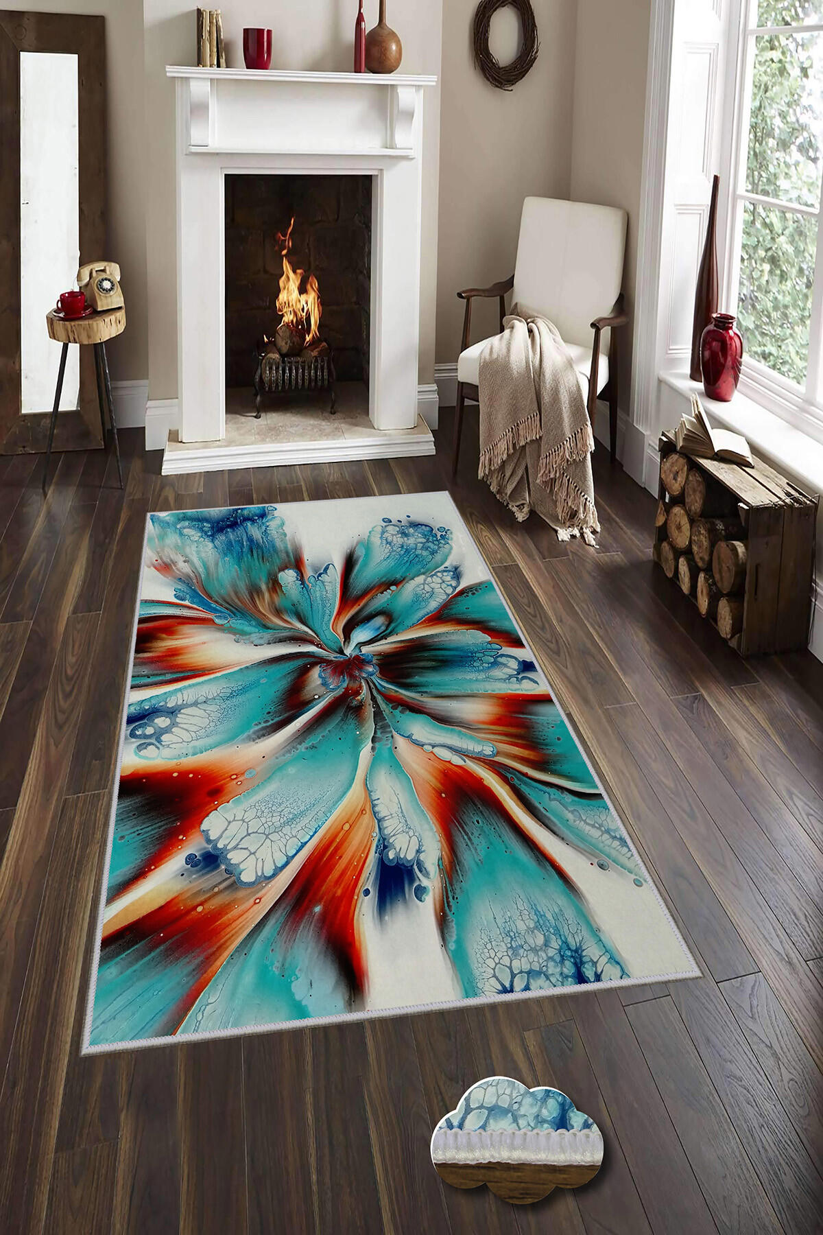 Homefesto Krem 5 mm Polyester Leke Tutmaz Yıkanabilir İnce Kaymaz Taban Üç Boyutlu Dikdörtgen Makine Dokuma Salon Halısı 80x200 cm