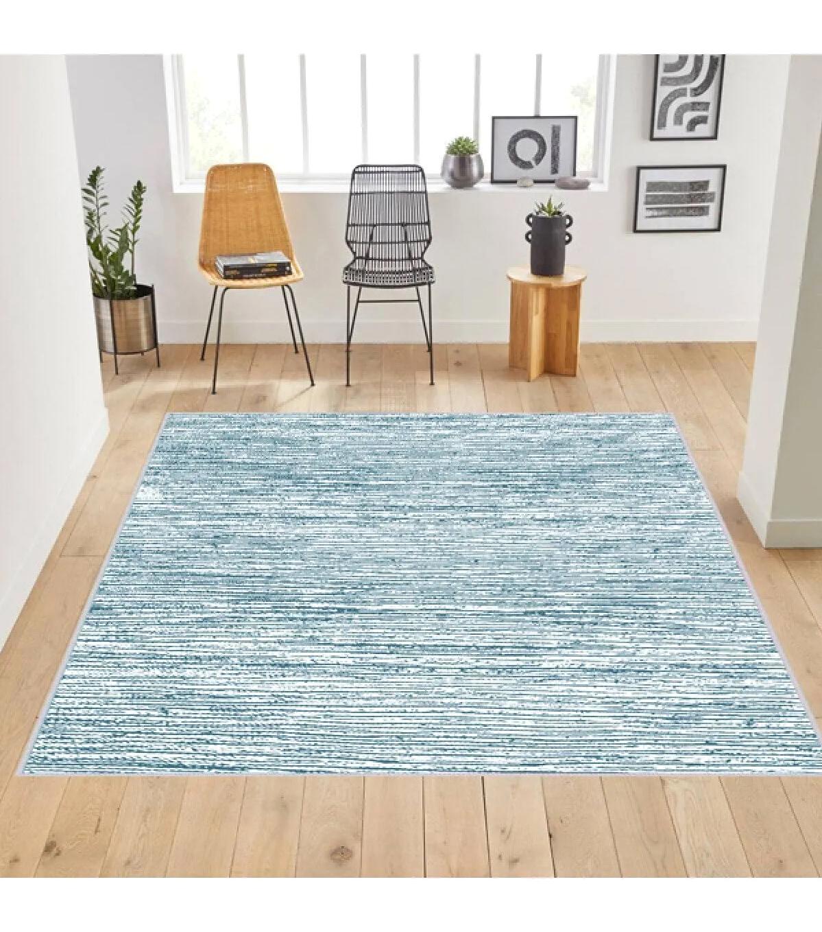Rovigo Home RVG0193-SD380 Beyaz-Mavi 8 mm Polyester Yıkanabilir Orta Kaymaz Dot Taban Dikdörtgen Makine Dokuma Salon Halısı 100x300 cm