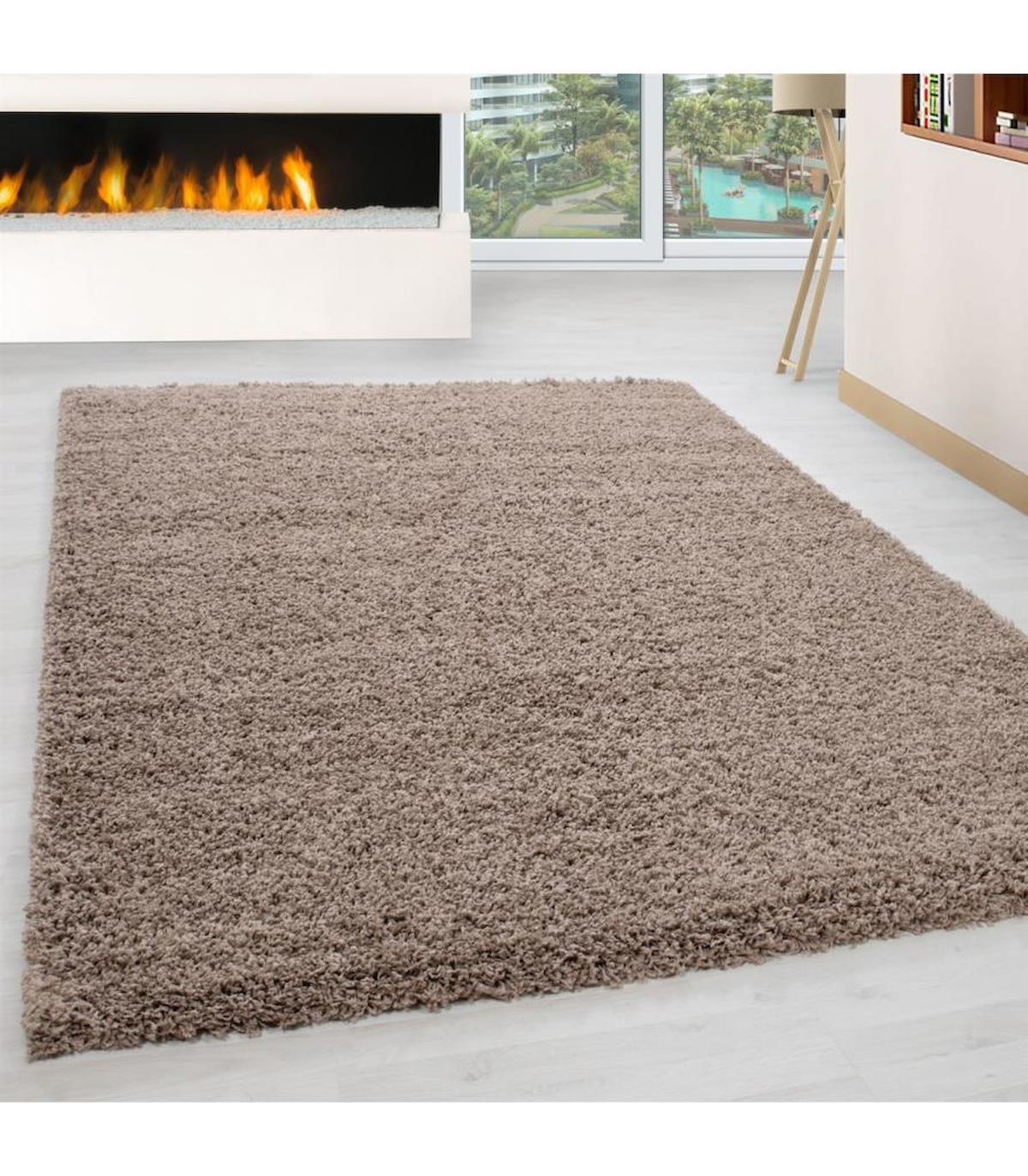 Carpettex Bej 30 mm Polipropilen Antibakteriyel Yıkanabilir Kalın Kaymaz Lateks Taban Dikdörtgen Makine Dokuma Salon Halısı 80x150 cm
