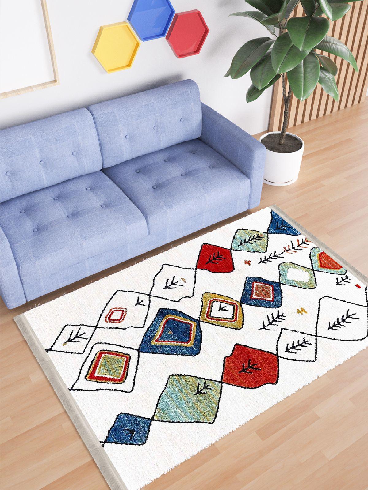 Enbe Collection E-PS6061B Krem 5 mm Pamuk Silinebilir Yıkanabilir Orta Kaymaz Dot Taban Dikdörtgen Makine Dokuma Oturma Odası Halısı 133x190 cm
