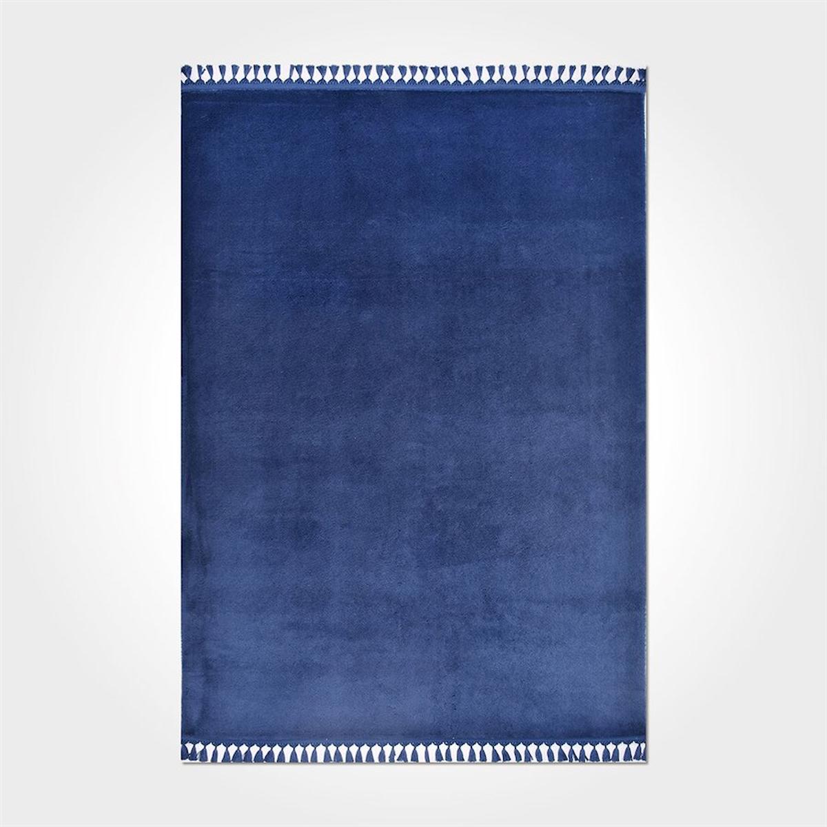 Crea Halı 3154MV Mavi 7 mm Pamuk-Polyester Toz Tutmaz Yıkanabilir Orta Kaymaz Dikdörtgen Makine Dokuma Salon Halısı 160x230 cm