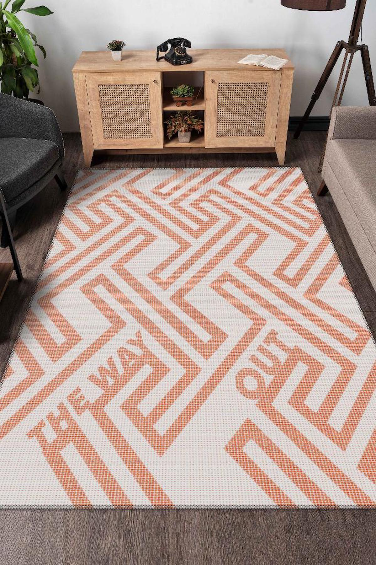 Homshtag Çıkış Yolu Krem 4 mm Pamuk Antistatik Yıkanabilir İnce Kaymaz Dikdörtgen Makine Dokuma Salon Halısı 100x200 cm