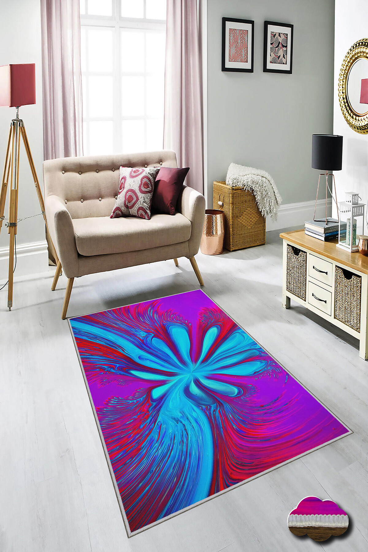 Homefesto Krem 5 mm Polyester Leke Tutmaz Yıkanabilir İnce Kaymaz Taban Üç Boyutlu Dikdörtgen Makine Dokuma Salon Halısı 200x290 cm