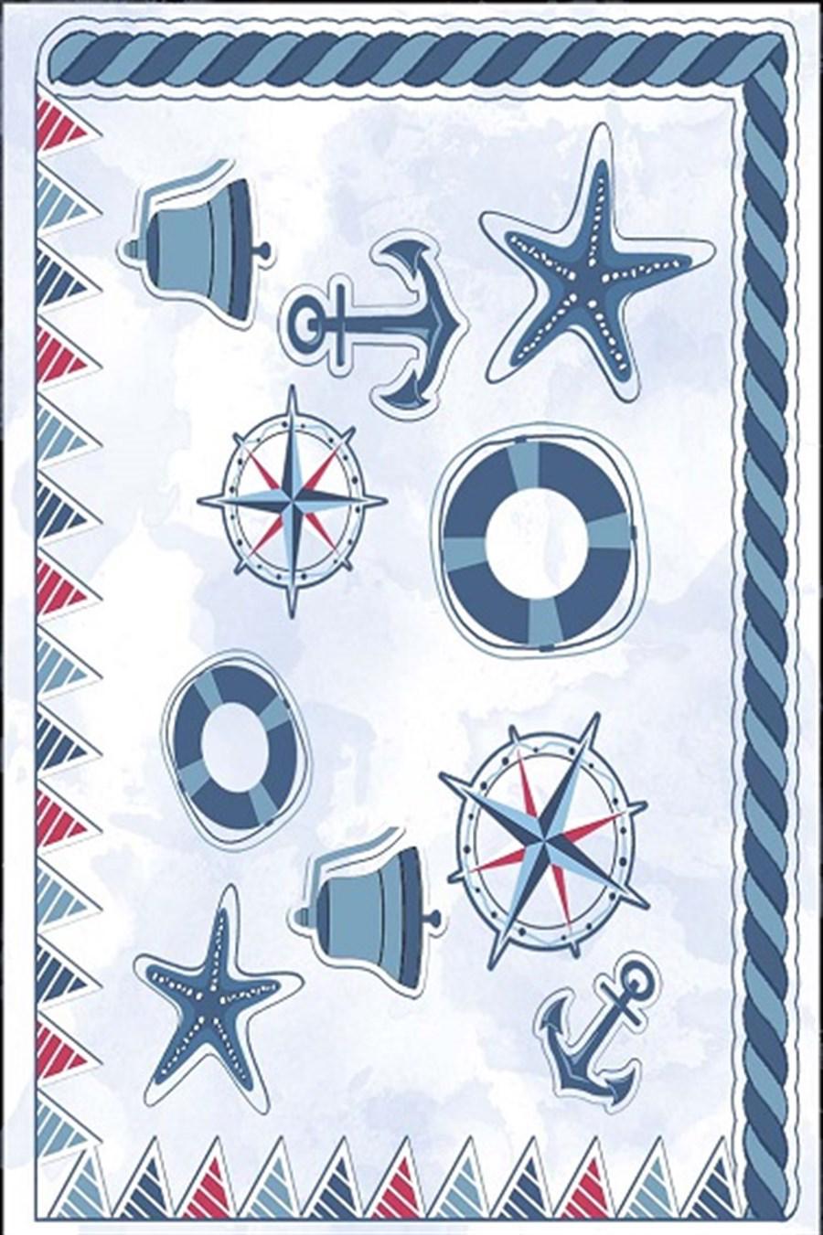 Kreasyon Halı Pandora 2704 Mavi 5 mm Polyester Yıkanabilir Kaymaz Taban Deniz Desenli Dikdörtgen Makine Dokuma Çocuk Odası Halısı 130x190 cm