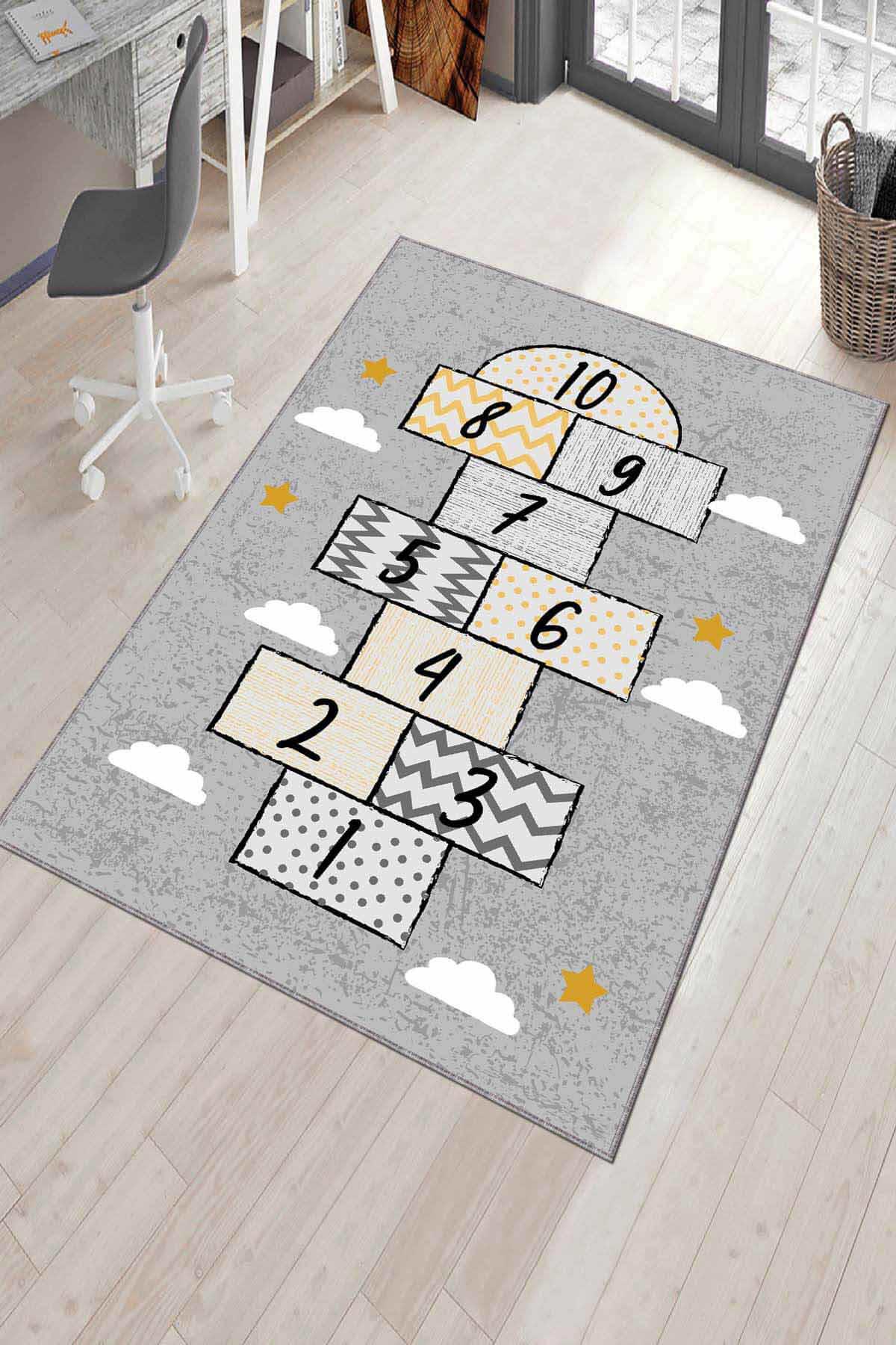 Viva Home AR710 Gri 7 mm Mikropolyester Toz Tutmaz Yıkanabilir İnce Kaymaz Dot Taban Dikdörtgen Makine Dokuma Çocuk Odası Halısı 200x290 cm