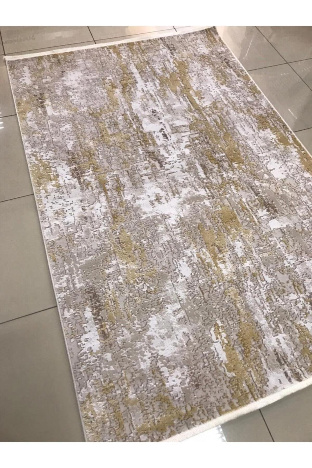 Merinos Diyez 34932 Krem 10 mm Akrilik Silinebilir Yıkanabilir Orta Kaymaz Dikdörtgen Makine Dokuma Salon Halısı 200x290 cm