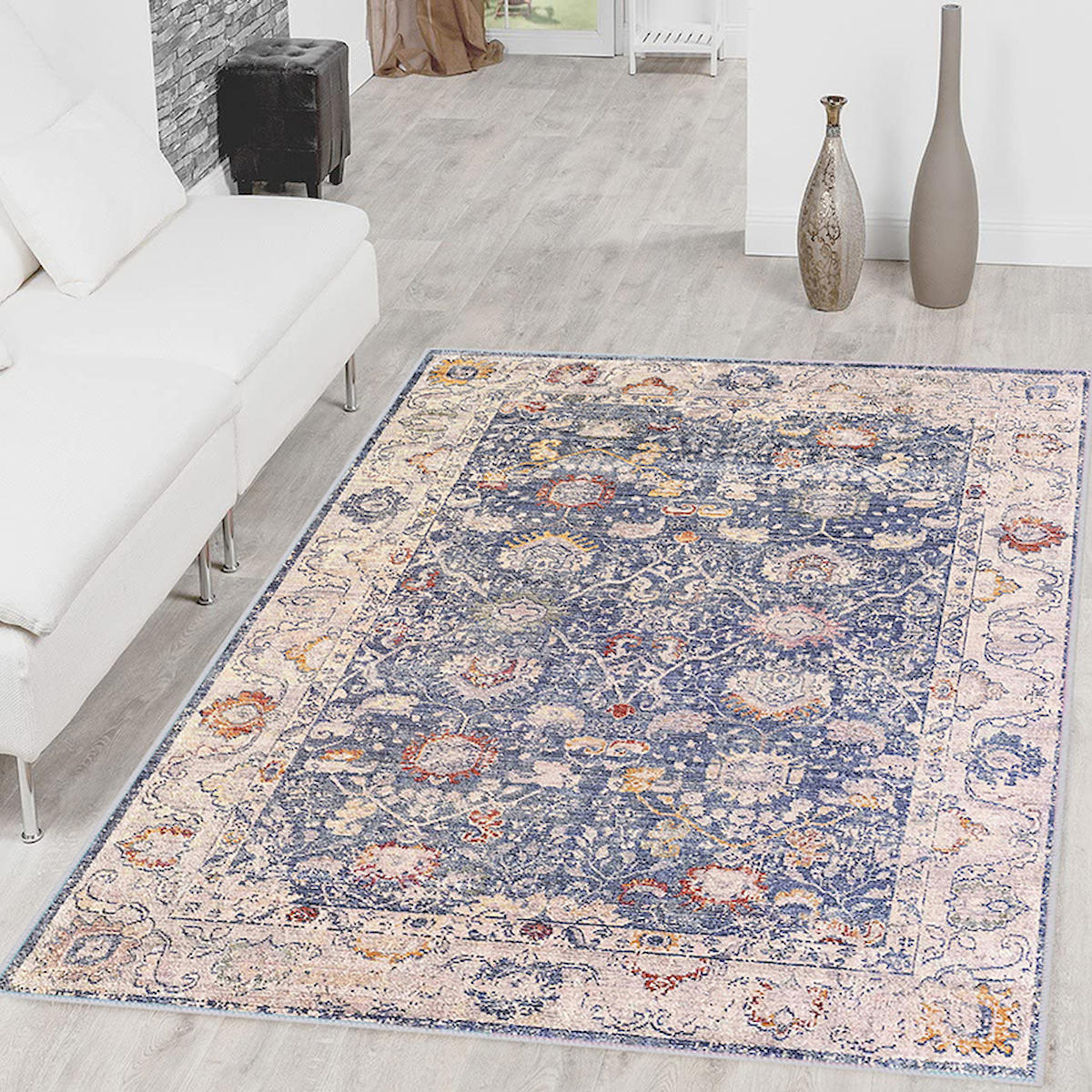 Rovigo Home RVG1484 Çok Renkli 8 mm Polyester Antibakteriyel-Leke Tutmaz-Toz Tutmaz Yıkanabilir İnce Kaymaz Dot Taban Dikdörtgen Makine Dokuma Salon Halısı 80x150 cm