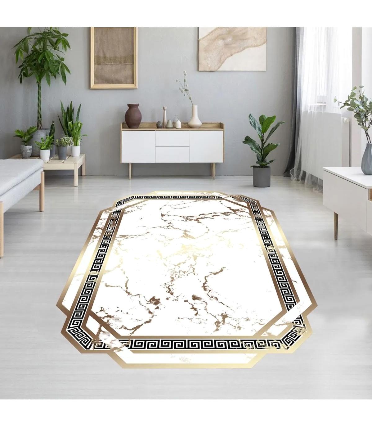 Rovigo Home RVG1913-SM72 Krem 8 mm Polyester Antibakteriyel-Leke Tutmaz-Toz Tutmaz Yıkanabilir İnce Kaymaz Dot Taban Dikdörtgen Makine Dokuma Salon Halısı 100x200 cm