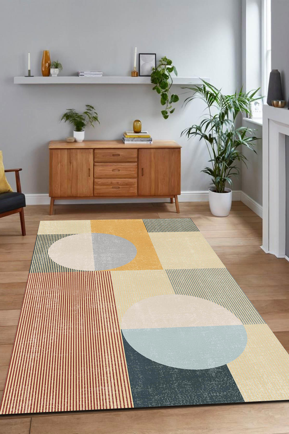 İlyaki Home Collines Krem 0.5 mm Pamuk Antibakteriyel Yıkanabilir İnce Kaymaz Pamuk Taban Dikdörtgen Makine Dokuma Salon Halısı 150x150 cm