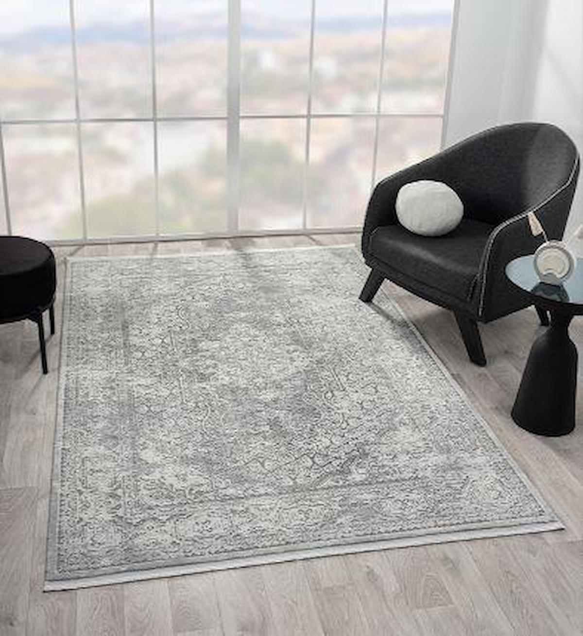 Çam Halı Maya MV002G Gri 11 mm Polyester Silinebilir Yıkanabilir Orta Dikdörtgen Makine Dokuma Salon Halısı 100x150 cm