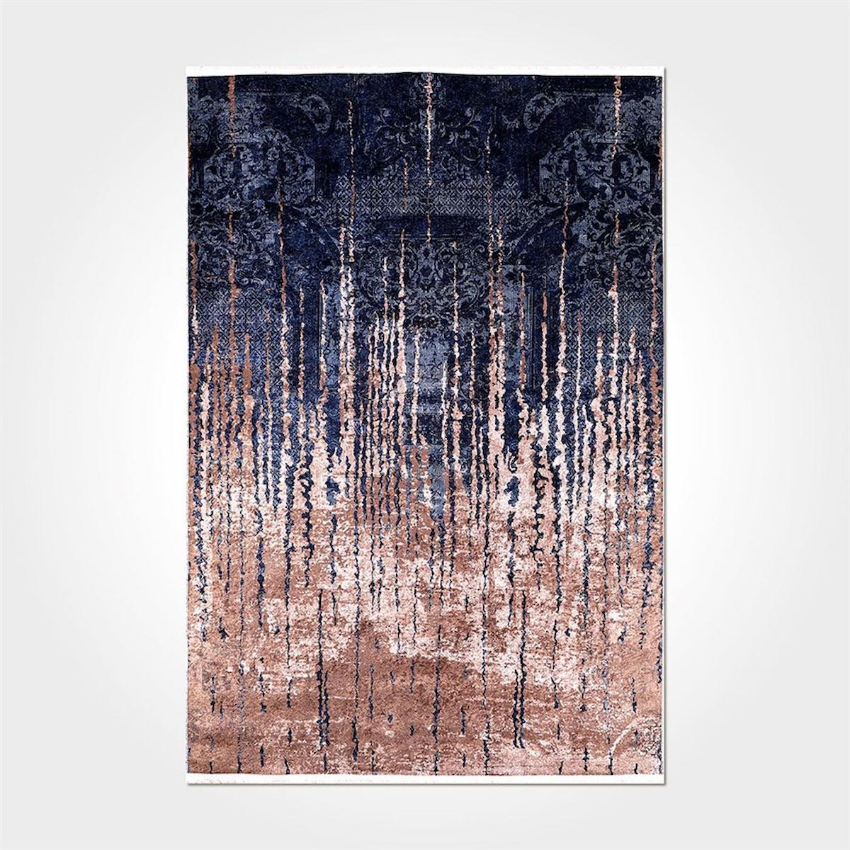 Crea Halı 2043PC Lacivert Pamuk-Polyester Yıkanabilir İnce Kaymaz Pamuk Taban Dikdörtgen Makine Dokuma Salon Halısı 160x230 cm