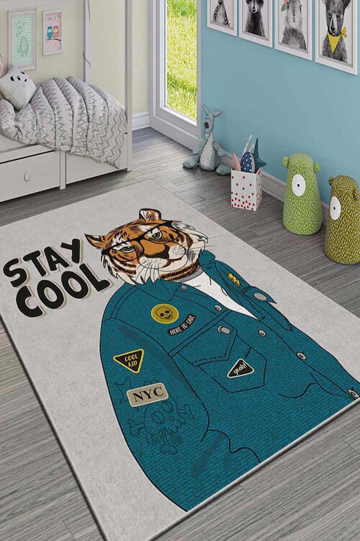 Homefesto Krem 5 mm Polyester Leke Tutmaz Yıkanabilir İnce Kaymaz Taban Hayvan Desenli Dikdörtgen Makine Dokuma Çocuk Odası Halısı 180x280 cm