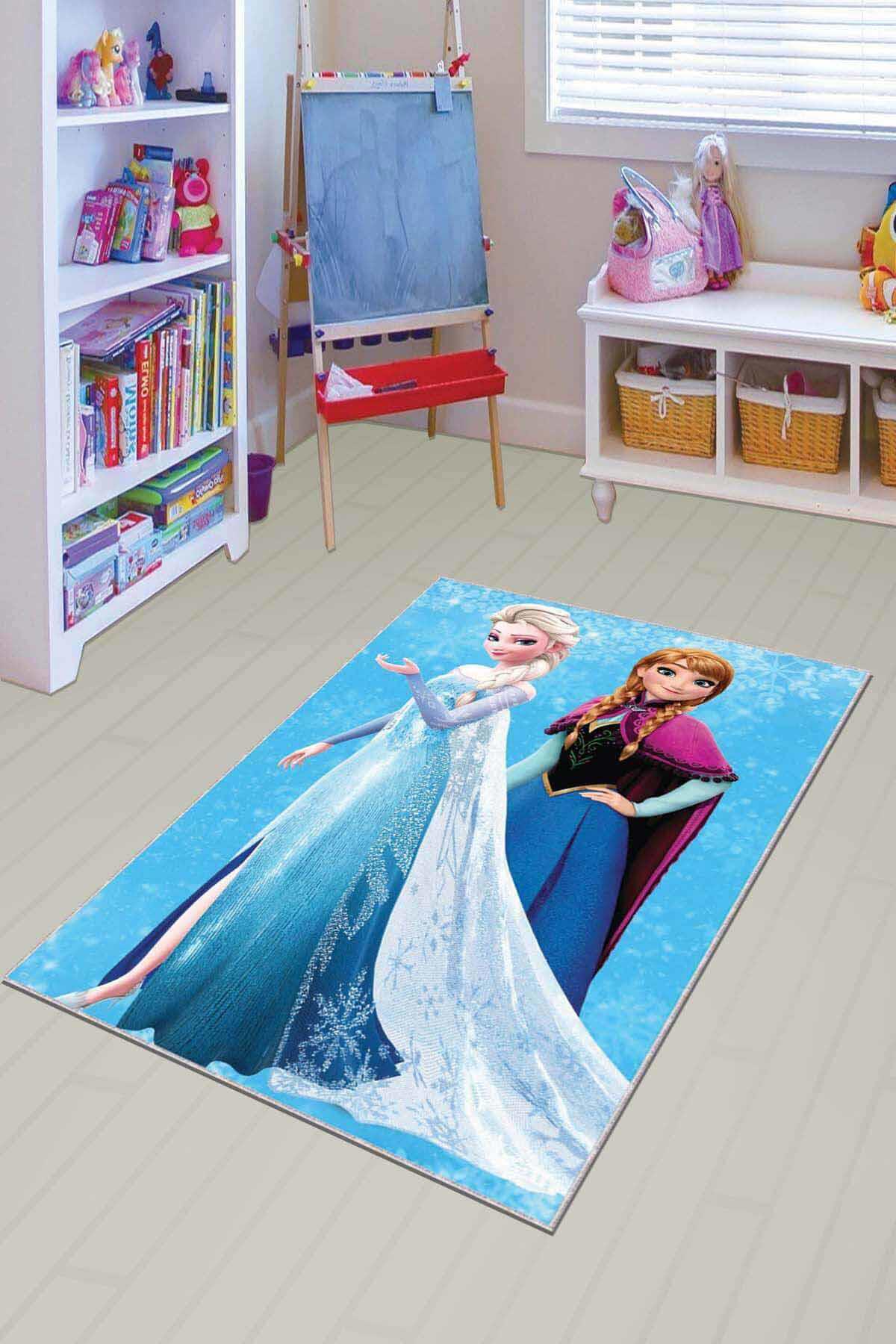 Viva Home AR078 Çok Renkli 7 mm Mikropolyester Koku Yapmaz-Leke Tutmaz-Toz Tutmaz Yıkanabilir İnce Kaymaz Dot Taban Frozen Dikdörtgen Makine Dokuma Çocuk Odası Halısı 120x200 cm