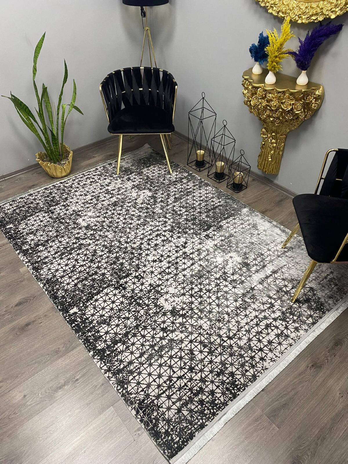 Halı Furyası Gri 8.5 mm Bambu Antibakteriyel Yıkanabilir Orta Kaymaz Dikdörtgen Makine Dokuma Oturma Odası-Salon Halısı 120x180 cm