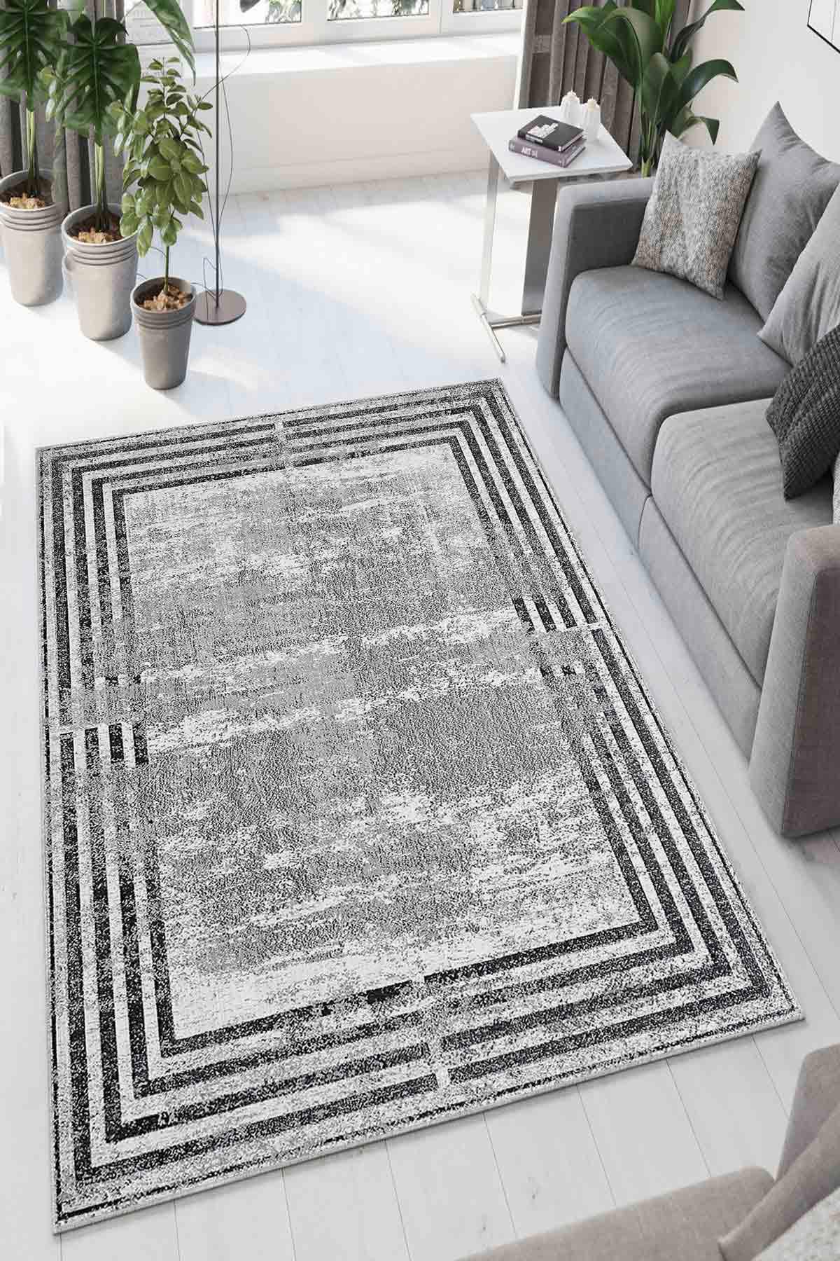 Homefesto Krem 5 mm Polyester Leke Tutmaz Yıkanabilir İnce Kaymaz Taban Dikdörtgen Makine Dokuma Salon Halısı 120x170 cm