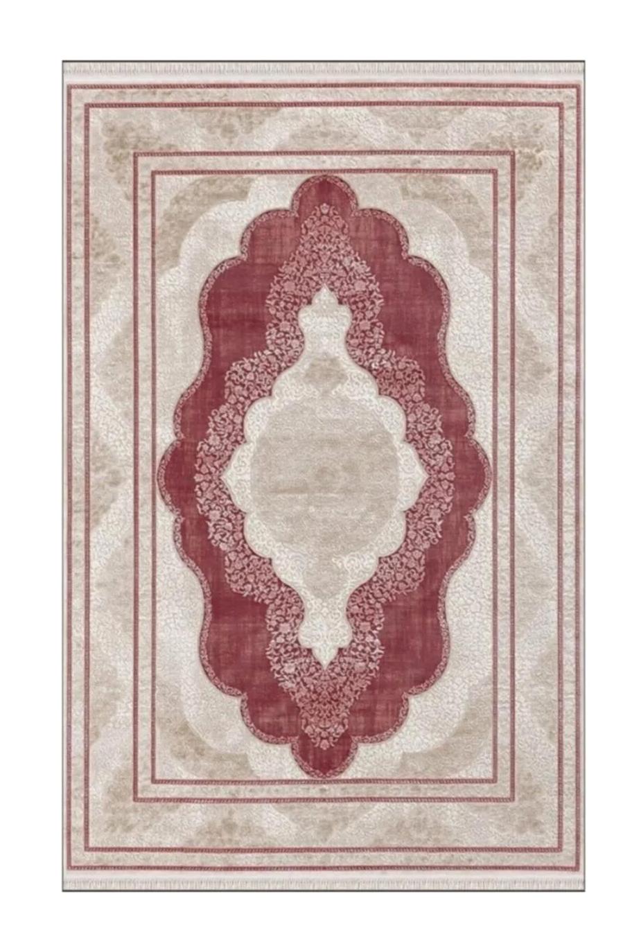 Merinos Rodin 19772 Krem Mikropolyester Yıkanabilir Kalın Kaymaz Lateks Taban Dikdörtgen Makine Dokuma Salon Halısı 80x300 cm