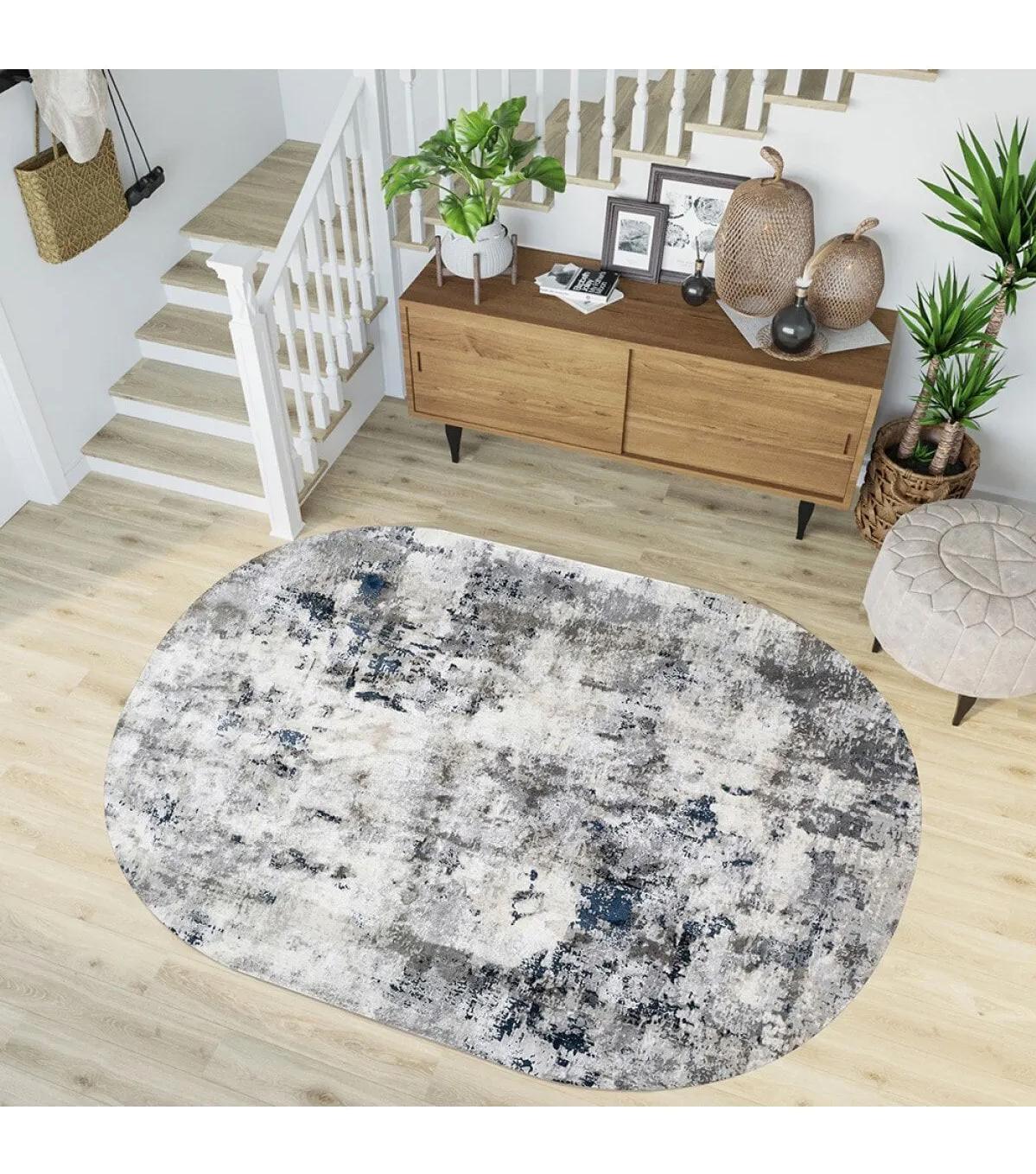 Rovigo Home RVG7210-SD1123 Gri 8 mm Polyester Yıkanabilir Orta Kaymaz Dot Taban Dikdörtgen Makine Dokuma Salon Halısı 80x250 cm