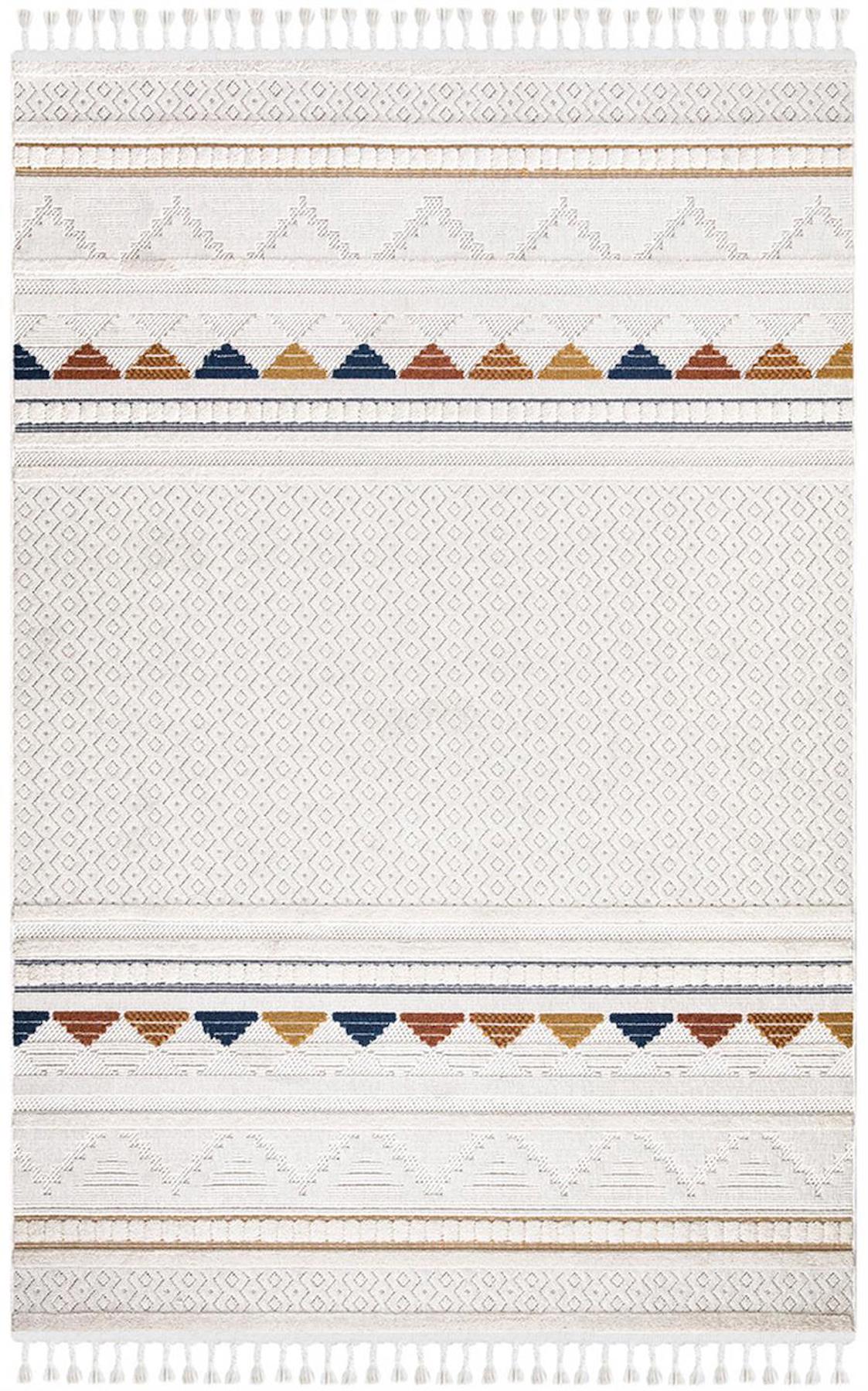 İpek Mekik Halı Lupin 18501 Krem 10 mm Polyester Yıkanabilir Orta Kaymaz Pamuk Taban Geometrik Dikdörtgen Antre-Çocuk Odası-Salon-Yatak Odası Halısı 80x150 cm